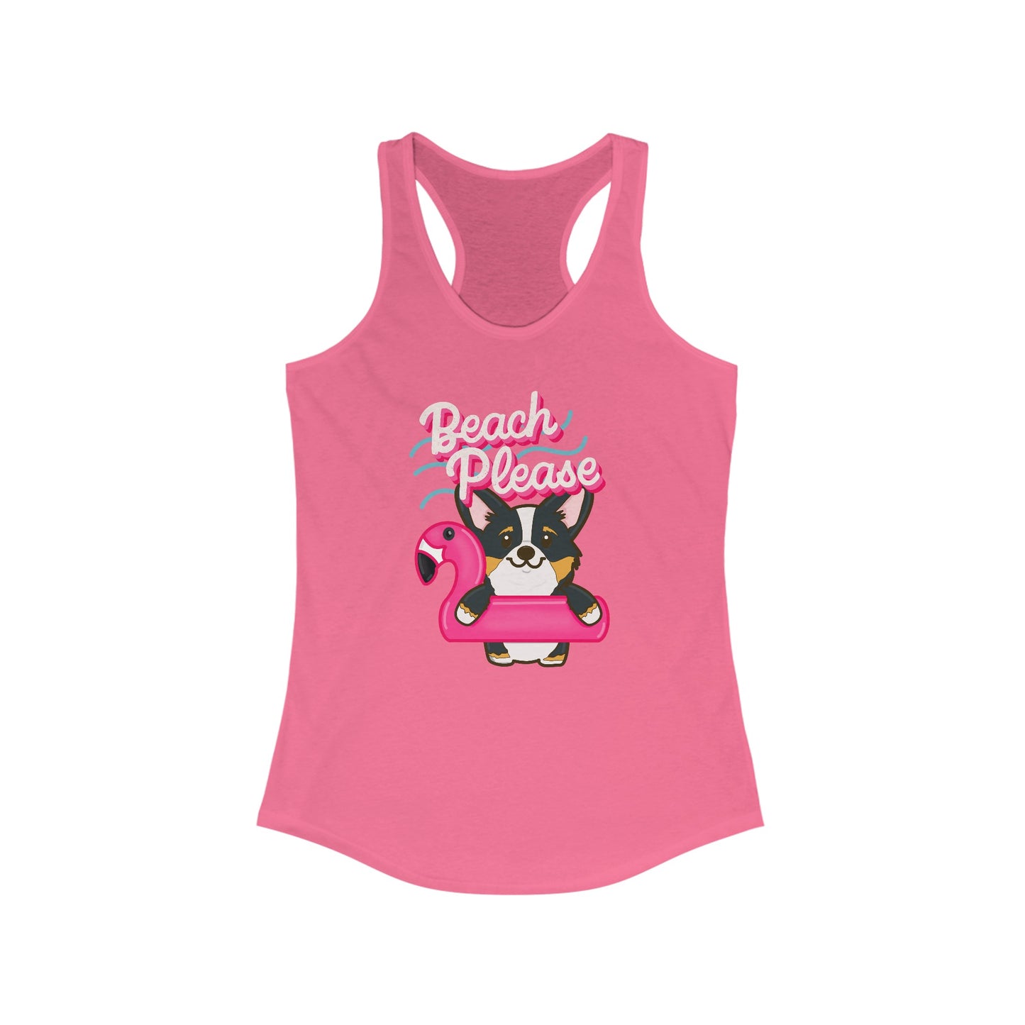 Corgi Beach Please Women's Ideal Racerback Tank | Summer Corgi Tank | Pool Party Tank | Vacation Ladies Tank | Corgi Gifts | Flamingo Float