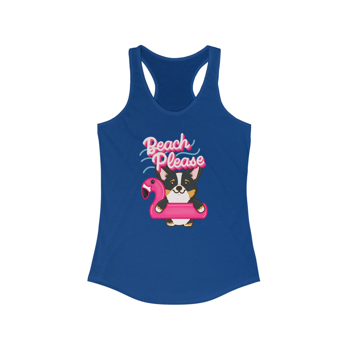Corgi Beach Please Women's Ideal Racerback Tank | Summer Corgi Tank | Pool Party Tank | Vacation Ladies Tank | Corgi Gifts | Flamingo Float