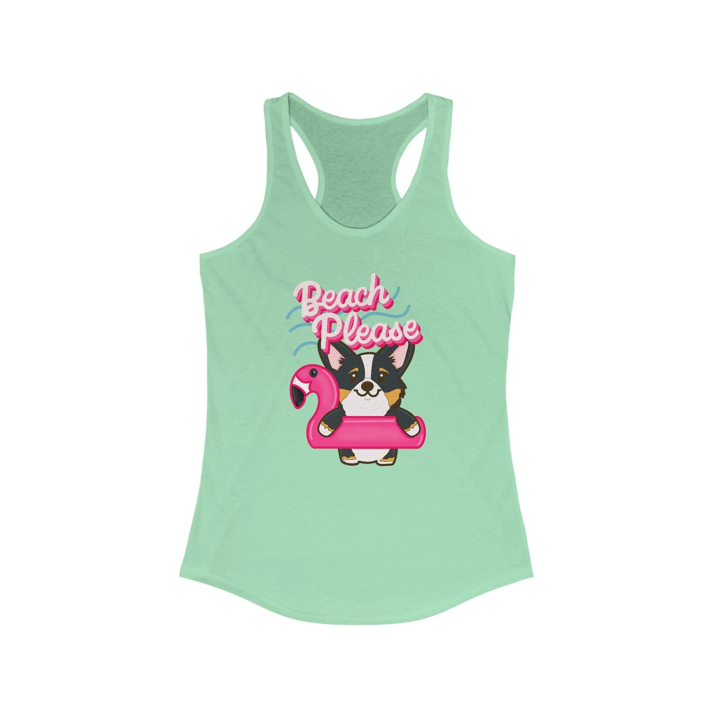 Corgi Beach Please Women's Ideal Racerback Tank | Summer Corgi Tank | Pool Party Tank | Vacation Ladies Tank | Corgi Gifts | Flamingo Float