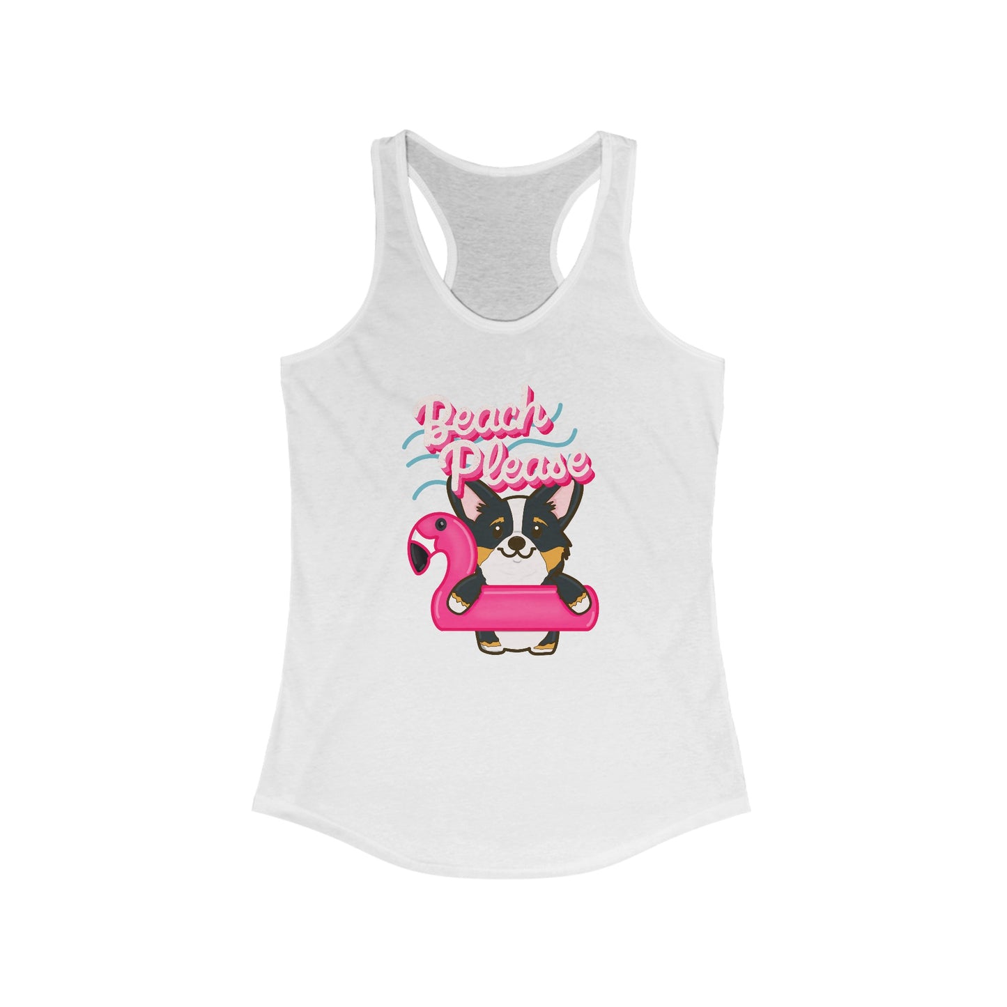Corgi Beach Please Women's Ideal Racerback Tank | Summer Corgi Tank | Pool Party Tank | Vacation Ladies Tank | Corgi Gifts | Flamingo Float