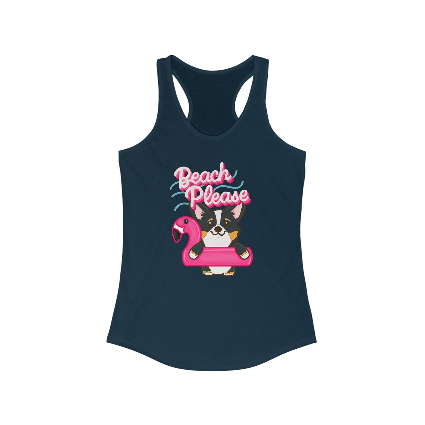 Corgi Beach Please Women's Ideal Racerback Tank | Summer Corgi Tank | Pool Party Tank | Vacation Ladies Tank | Corgi Gifts | Flamingo Float