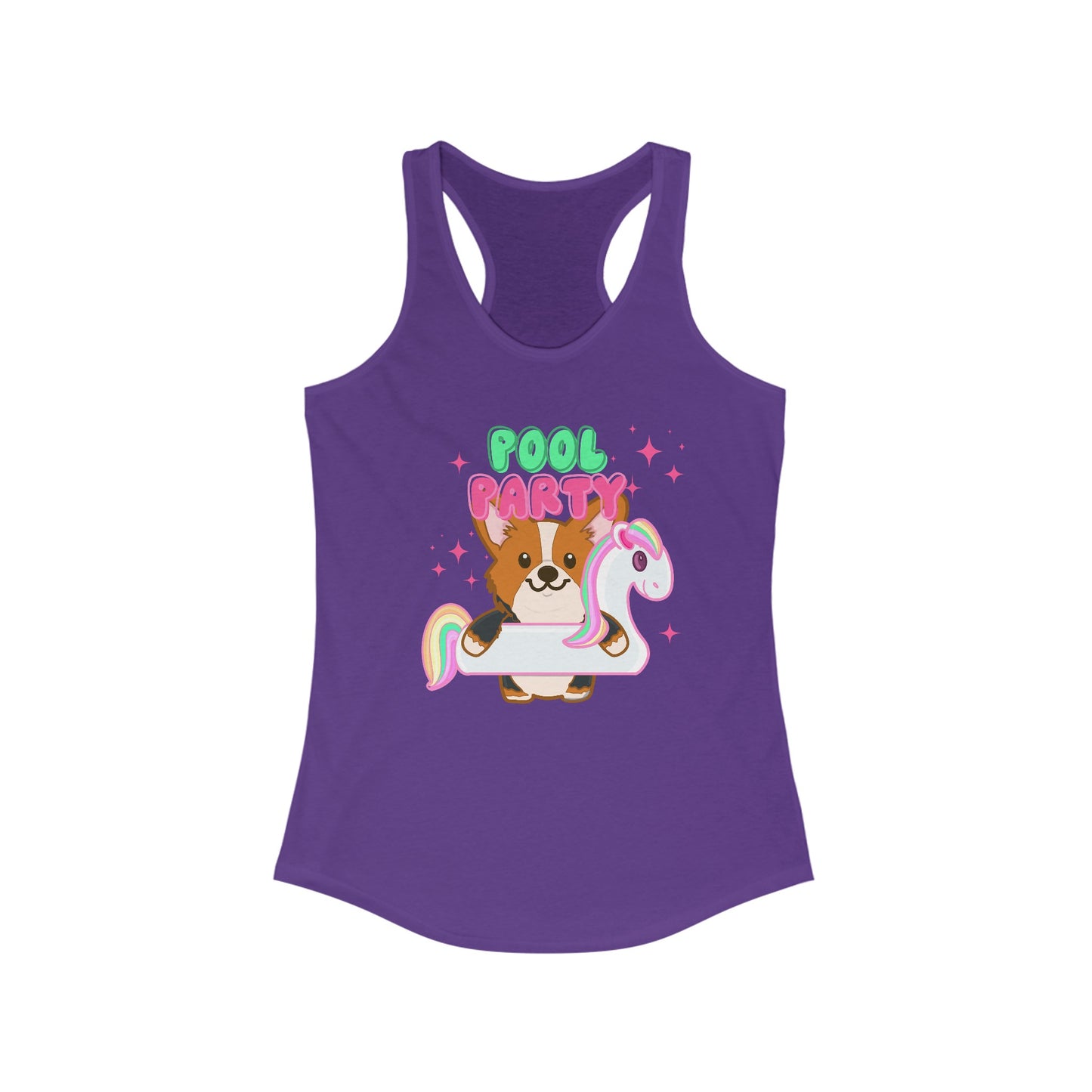 Corgi Unicorn Pool Float Women's Ideal Racerback Tank | Summer Corgi Tank | Pool Party Tank | Summer Vacation Ladies Tank | Corgi Gifts