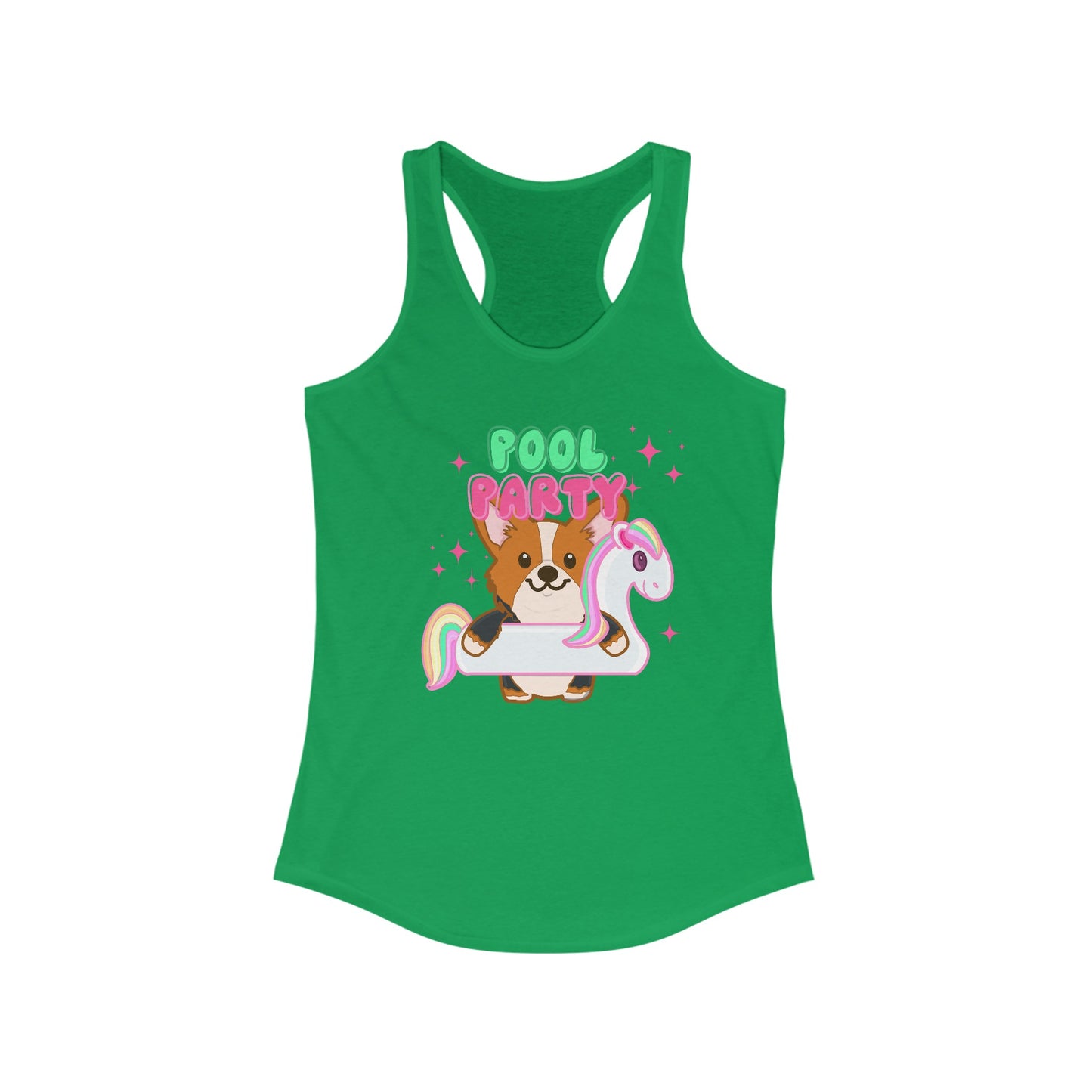 Corgi Unicorn Pool Float Women's Ideal Racerback Tank | Summer Corgi Tank | Pool Party Tank | Summer Vacation Ladies Tank | Corgi Gifts