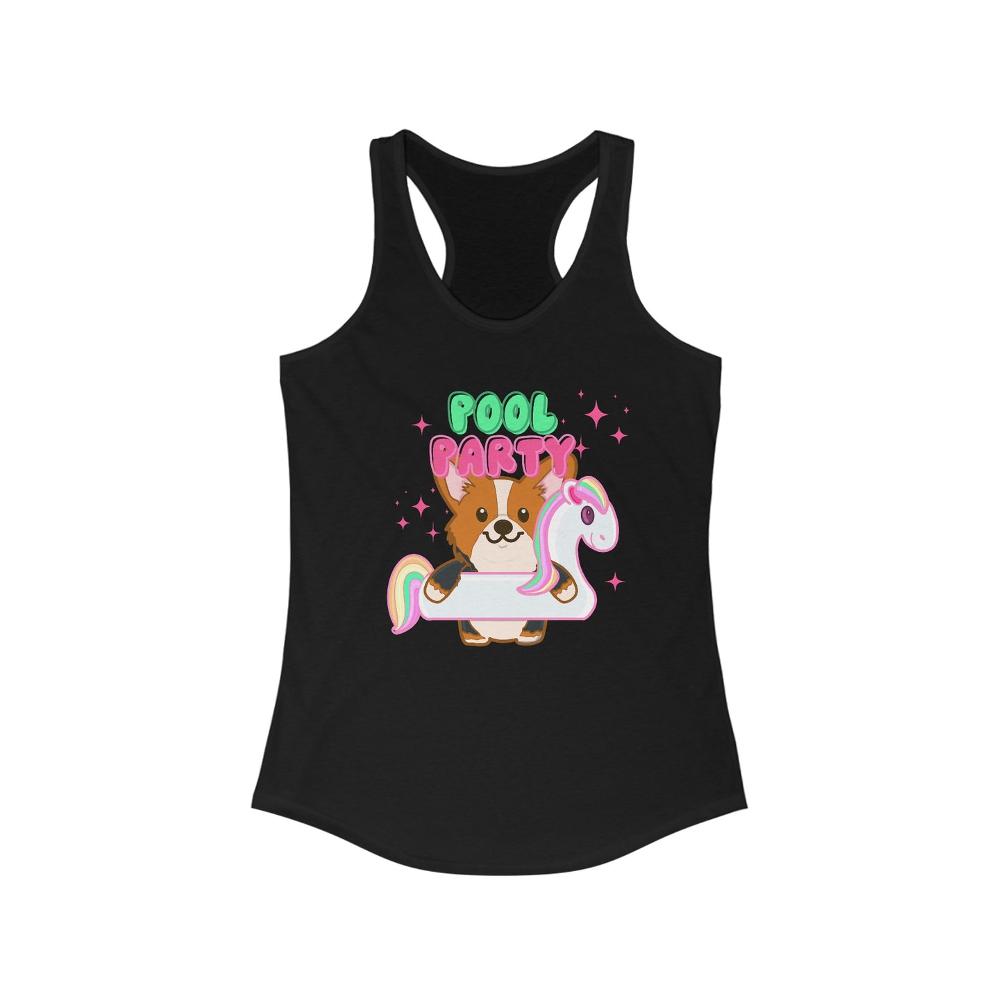Corgi Unicorn Pool Float Women's Ideal Racerback Tank | Summer Corgi Tank | Pool Party Tank | Summer Vacation Ladies Tank | Corgi Gifts