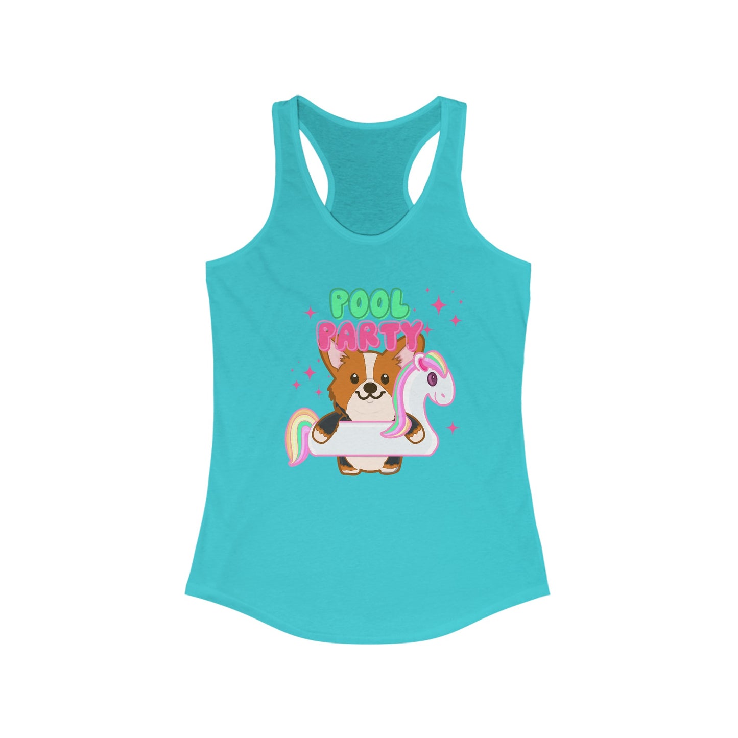 Corgi Unicorn Pool Float Women's Ideal Racerback Tank | Summer Corgi Tank | Pool Party Tank | Summer Vacation Ladies Tank | Corgi Gifts
