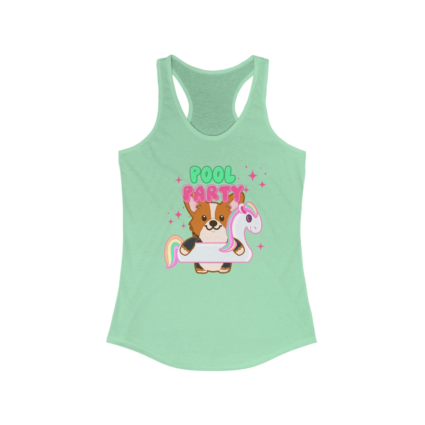 Corgi Unicorn Pool Float Women's Ideal Racerback Tank | Summer Corgi Tank | Pool Party Tank | Summer Vacation Ladies Tank | Corgi Gifts