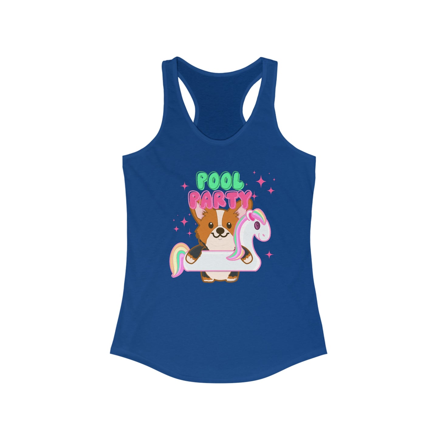 Corgi Unicorn Pool Float Women's Ideal Racerback Tank | Summer Corgi Tank | Pool Party Tank | Summer Vacation Ladies Tank | Corgi Gifts