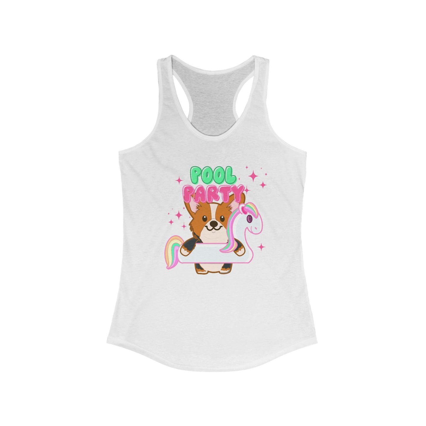 Corgi Unicorn Pool Float Women's Ideal Racerback Tank | Summer Corgi Tank | Pool Party Tank | Summer Vacation Ladies Tank | Corgi Gifts