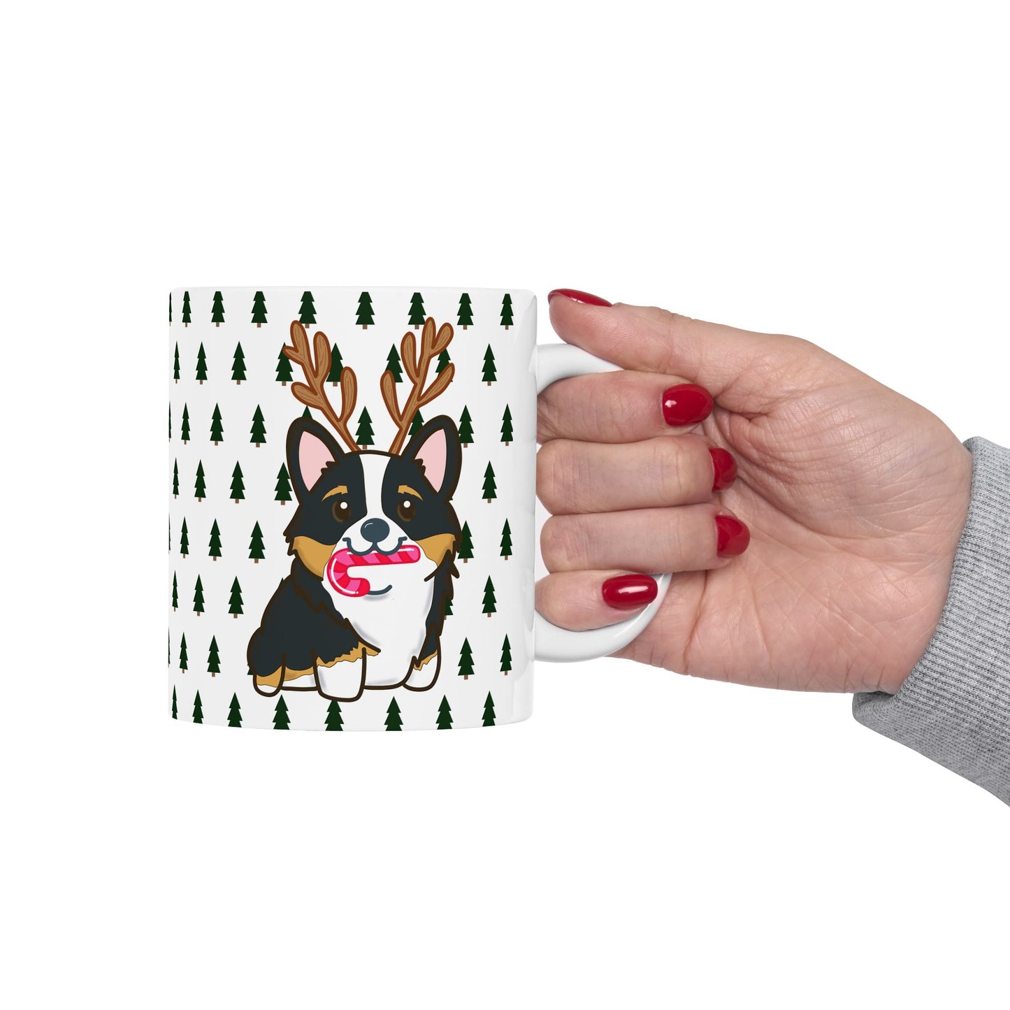 Christmas corgi mug | Dog Lover Gift | Dog Ceramic Mug | Christmas Animal Mug | Hot Cocoa Mug | Black Tri Color Corgi