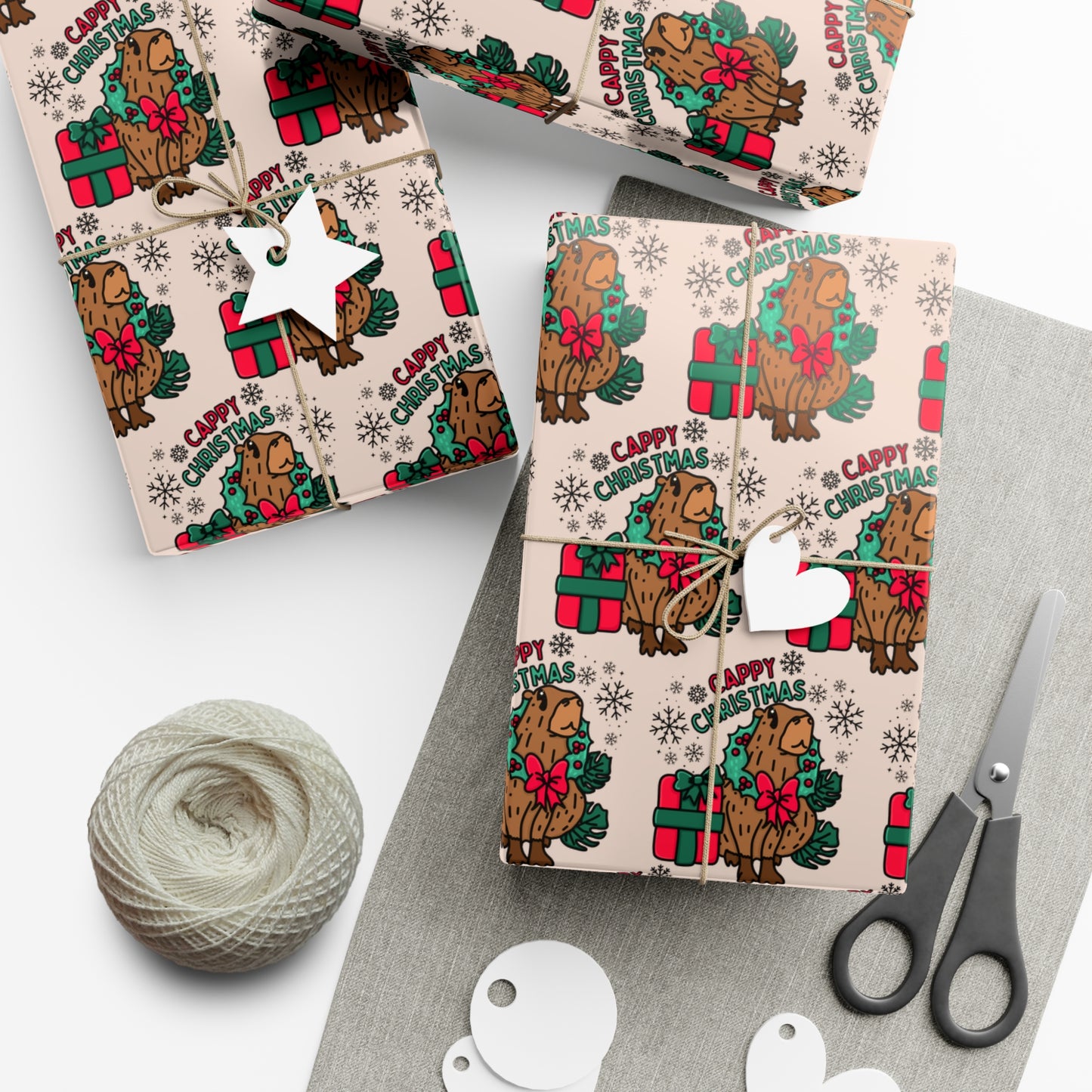 Cappy Christmas Capybara Wrapping Paper - Cute Holiday Gift Wrap, Festive Capybara-Themed Wrapping Paper, Unique Animal Lover Gift Wrap, Christmas Packaging