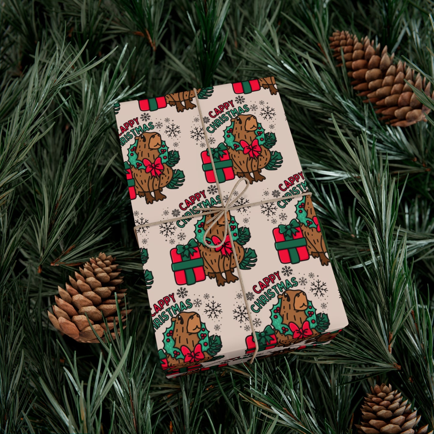 Cappy Christmas Capybara Wrapping Paper - Cute Holiday Gift Wrap, Festive Capybara-Themed Wrapping Paper, Unique Animal Lover Gift Wrap, Christmas Packaging