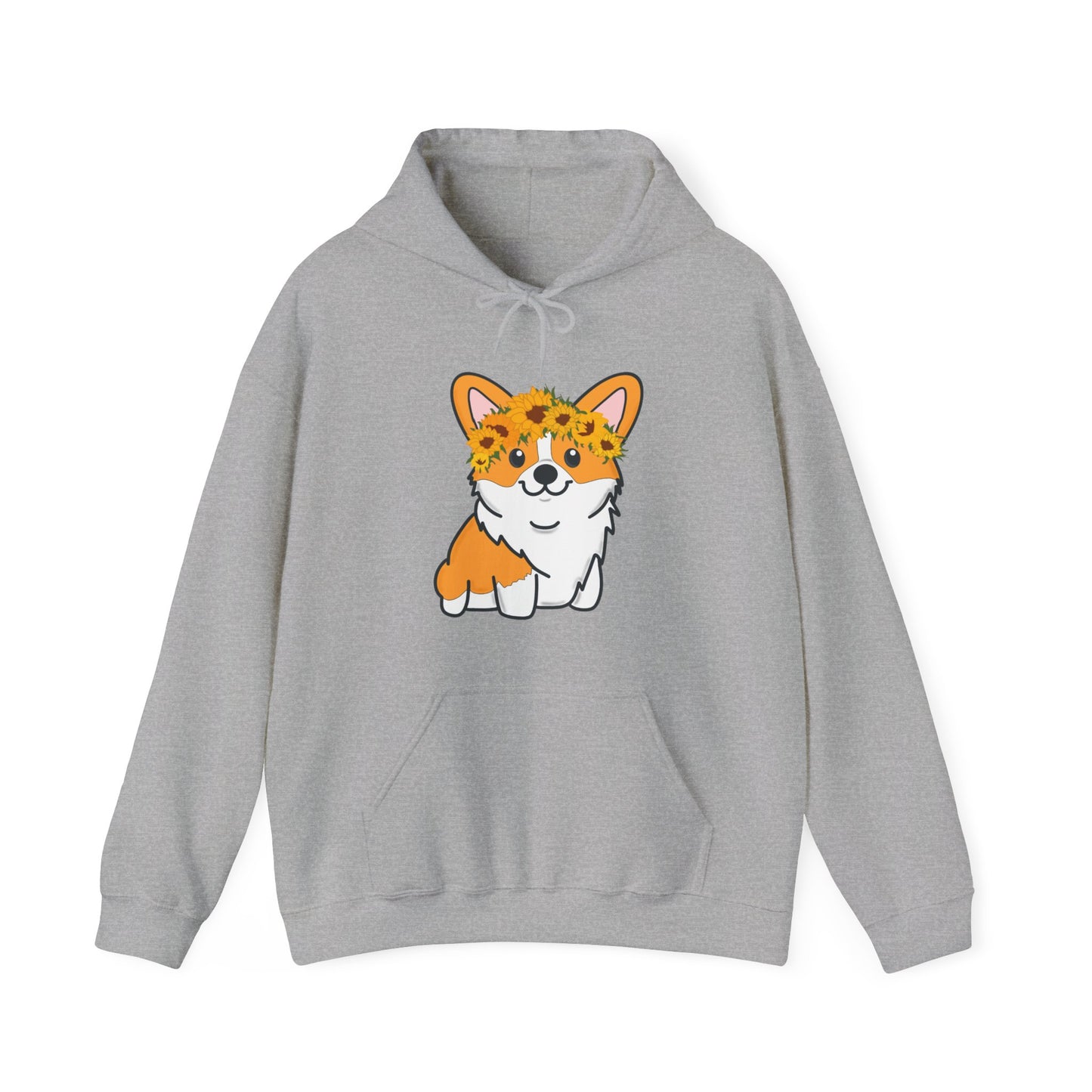 Corgi Sunflower Crown Hoodie| | Pembroke Welsh Corgi Sweatshirt | Corgi Sweater | Dog Lover Gifts | Dog Graphic Hooded Sweatshirt