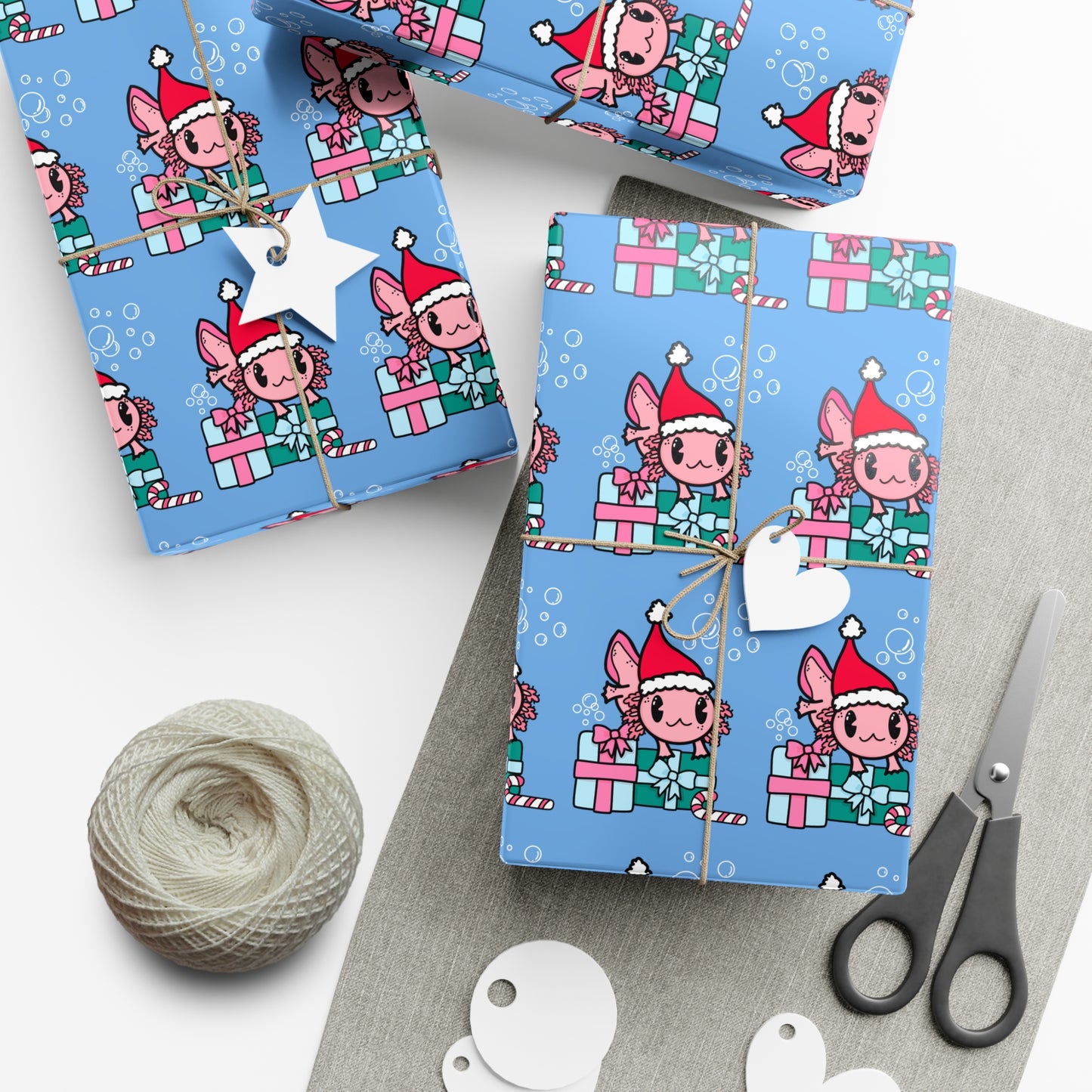 Christmas Axolotl Wrapping Paper - Cute Holiday Gift Wrap, Festive Amphibian-Themed Wrapping Paper, Unique Axolotl Lover Gift Wrap, Holiday Packaging