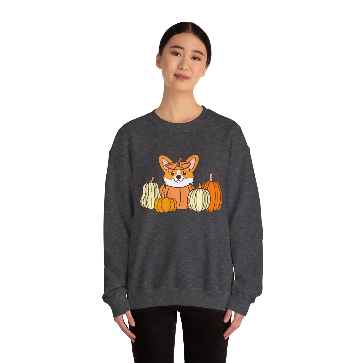 Corgi Pumpkin Spooky Season Pullover Sweatshirt | Pembroke Welsh Corgi Fall Crewneck Adult Unisex Fit Sweatshirt