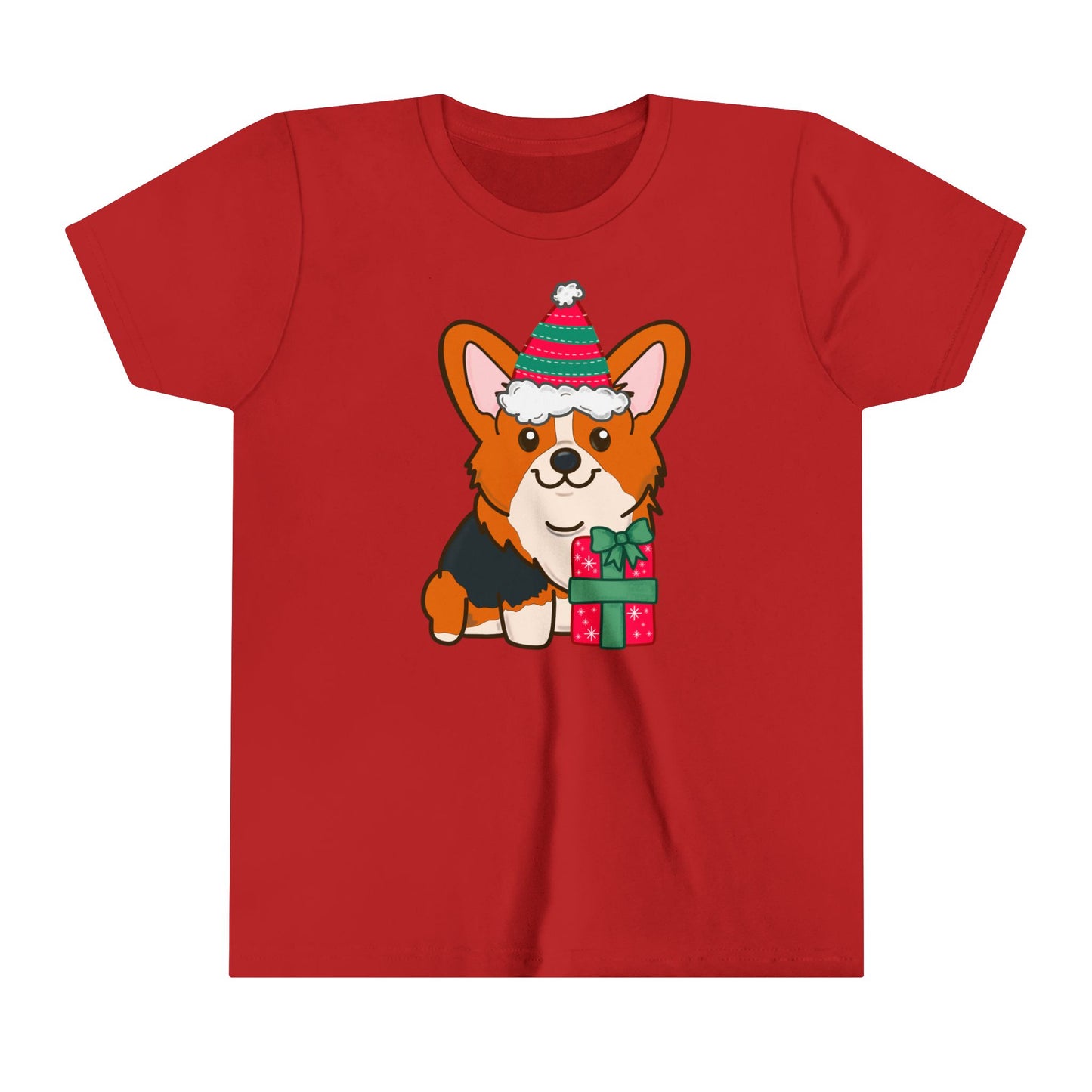 Kids Christmas Corgi Youth Short Sleeve Tee | Red Tri-color Corgi Dog Tee | Holiday Kids Tee | Dog Lover Xmas Children's Tee |