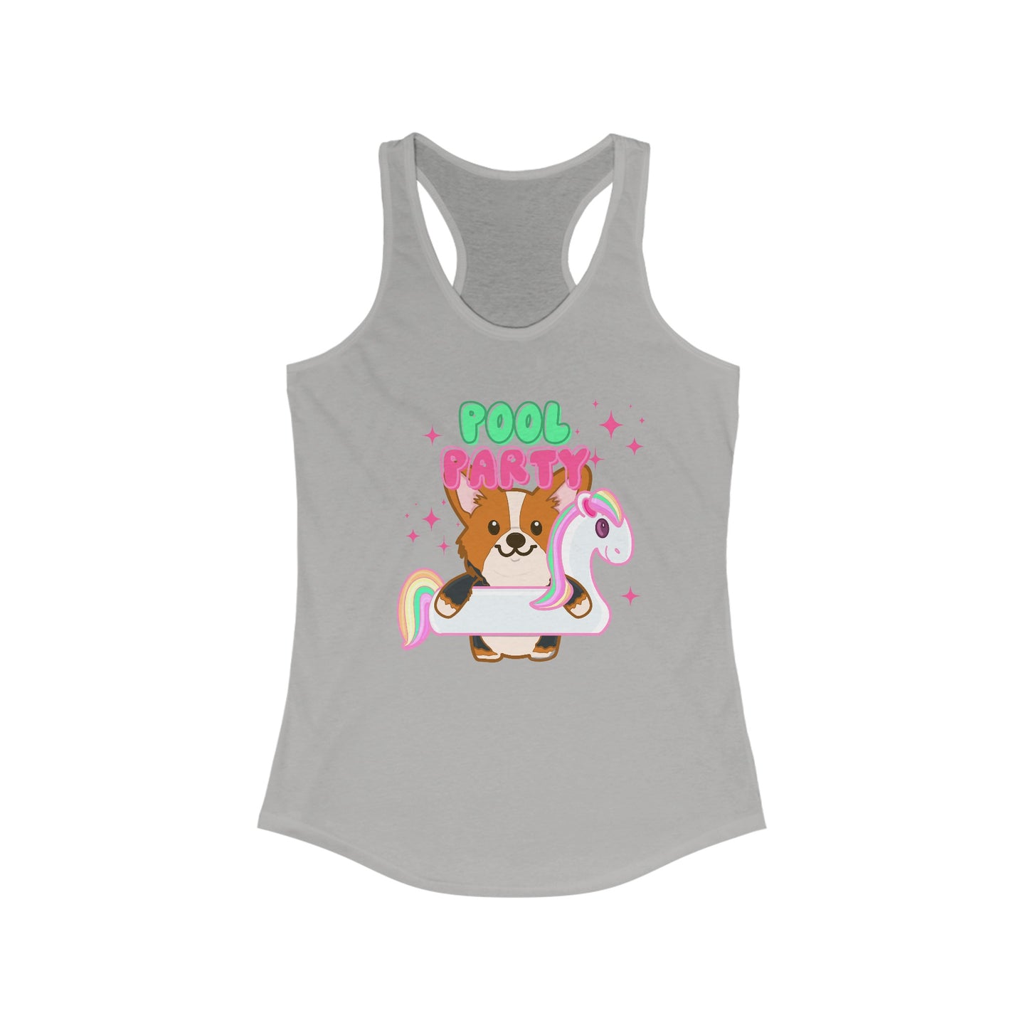 Corgi Unicorn Pool Float Women's Ideal Racerback Tank | Summer Corgi Tank | Pool Party Tank | Summer Vacation Ladies Tank | Corgi Gifts