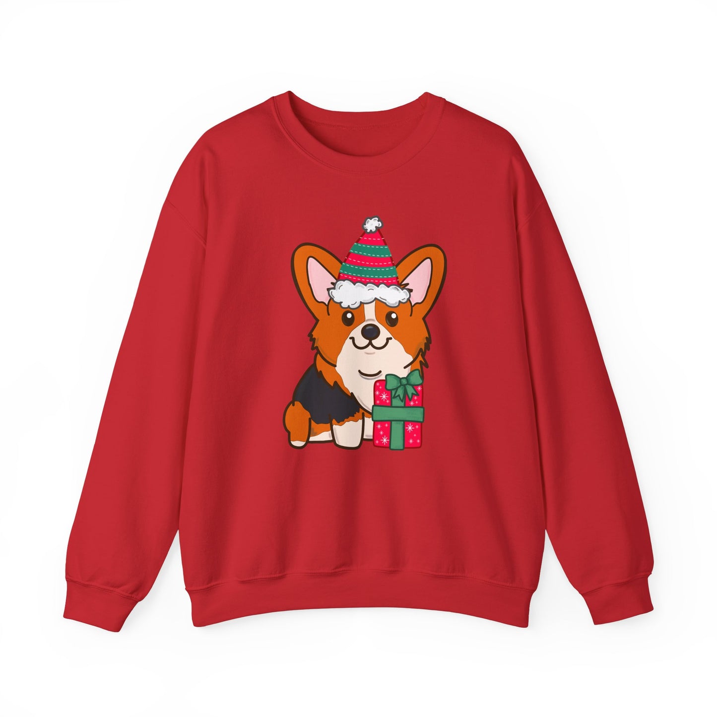 Festive Red Tri-Color Corgi Sweater | Holiday Dog Lover's Sweatshirt | Christmas Corgi Gift for Her