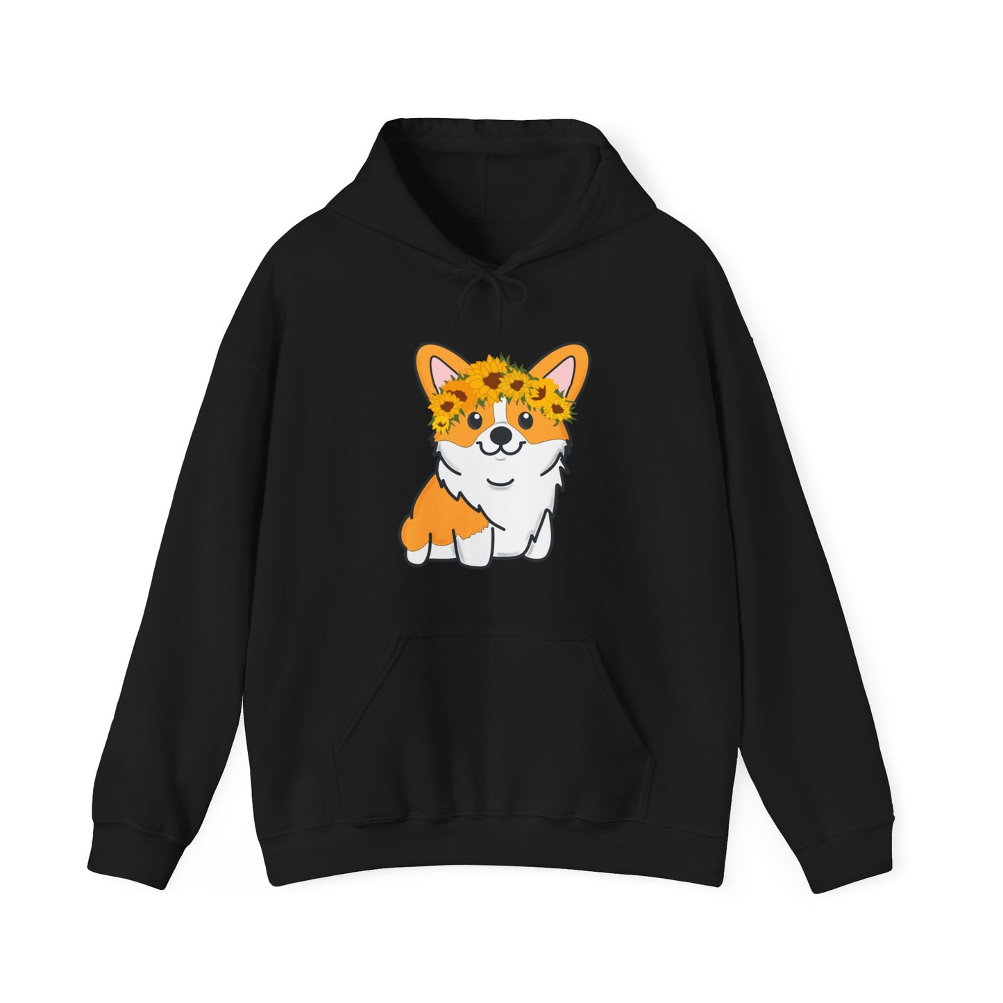 Corgi Sunflower Crown Hoodie| | Pembroke Welsh Corgi Sweatshirt | Corgi Sweater | Dog Lover Gifts | Dog Graphic Hooded Sweatshirt