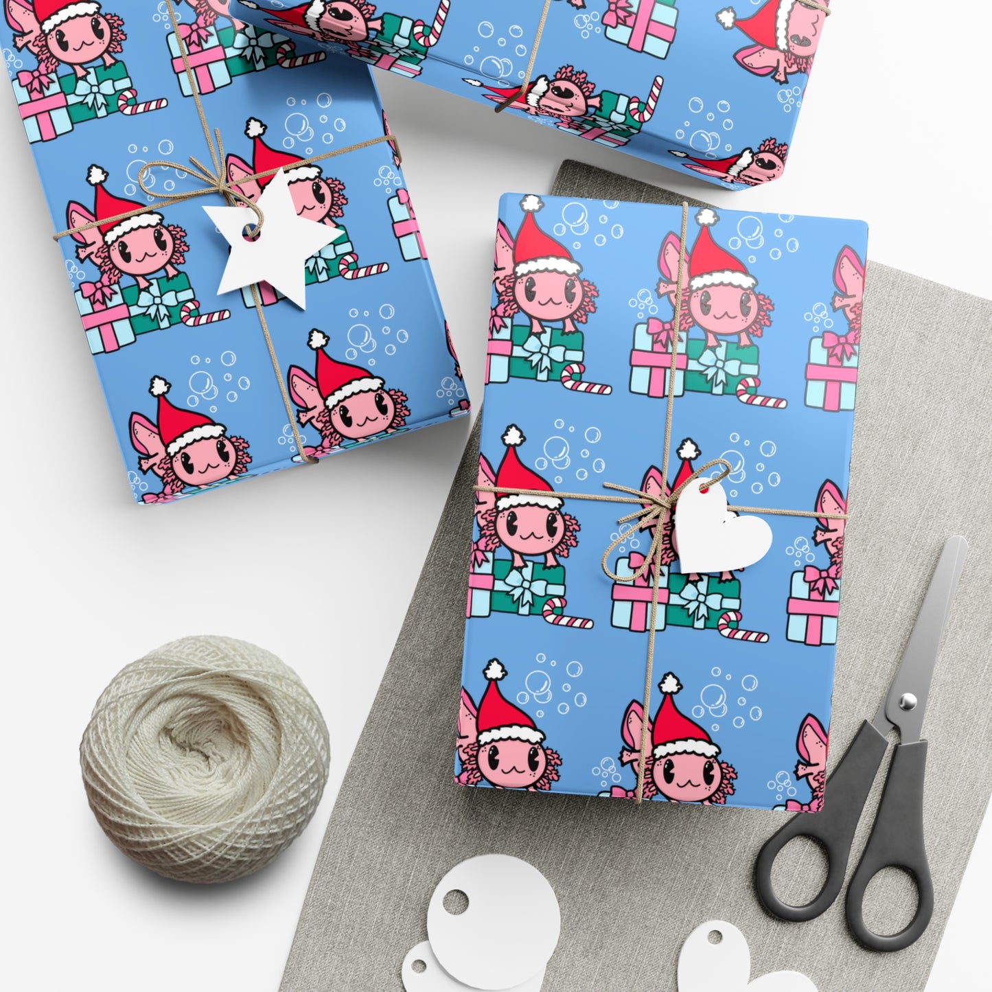 Christmas Axolotl Wrapping Paper - Cute Holiday Gift Wrap, Festive Amphibian-Themed Wrapping Paper, Unique Axolotl Lover Gift Wrap, Holiday Packaging