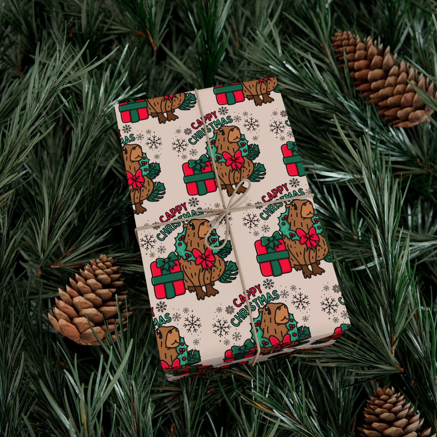 Cappy Christmas Capybara Wrapping Paper - Cute Holiday Gift Wrap, Festive Capybara-Themed Wrapping Paper, Unique Animal Lover Gift Wrap, Christmas Packaging