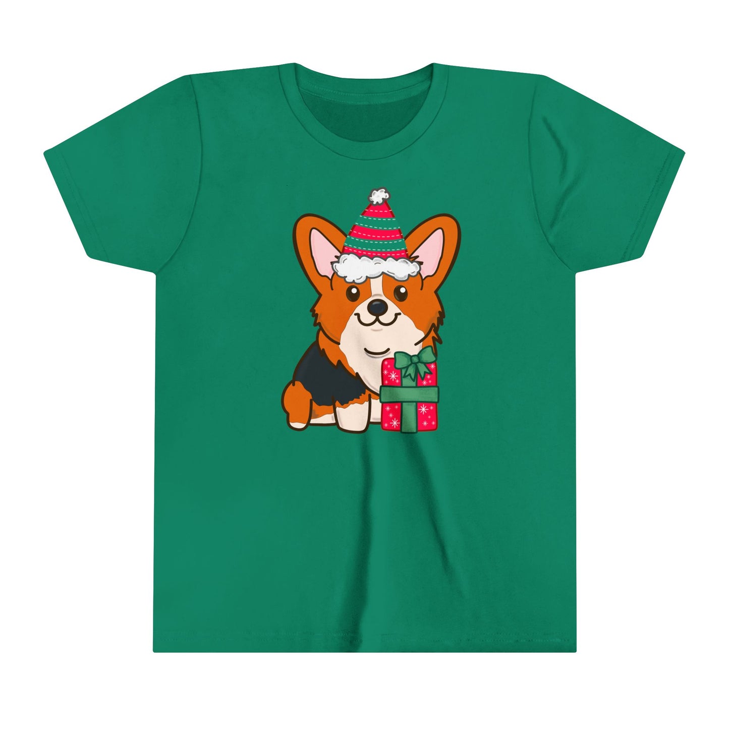 Kids Christmas Corgi Youth Short Sleeve Tee | Red Tri-color Corgi Dog Tee | Holiday Kids Tee | Dog Lover Xmas Children's Tee |