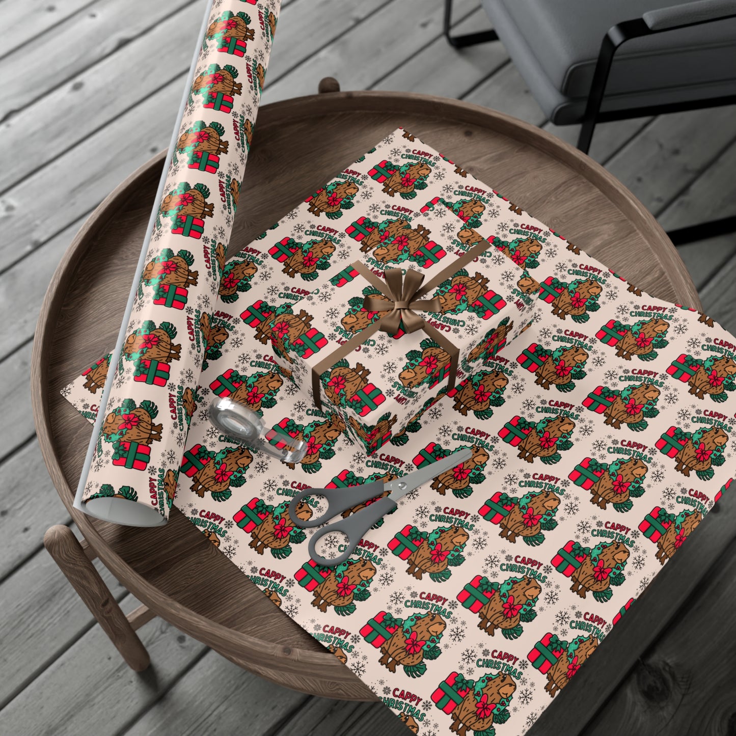 Cappy Christmas Capybara Wrapping Paper - Cute Holiday Gift Wrap, Festive Capybara-Themed Wrapping Paper, Unique Animal Lover Gift Wrap, Christmas Packaging