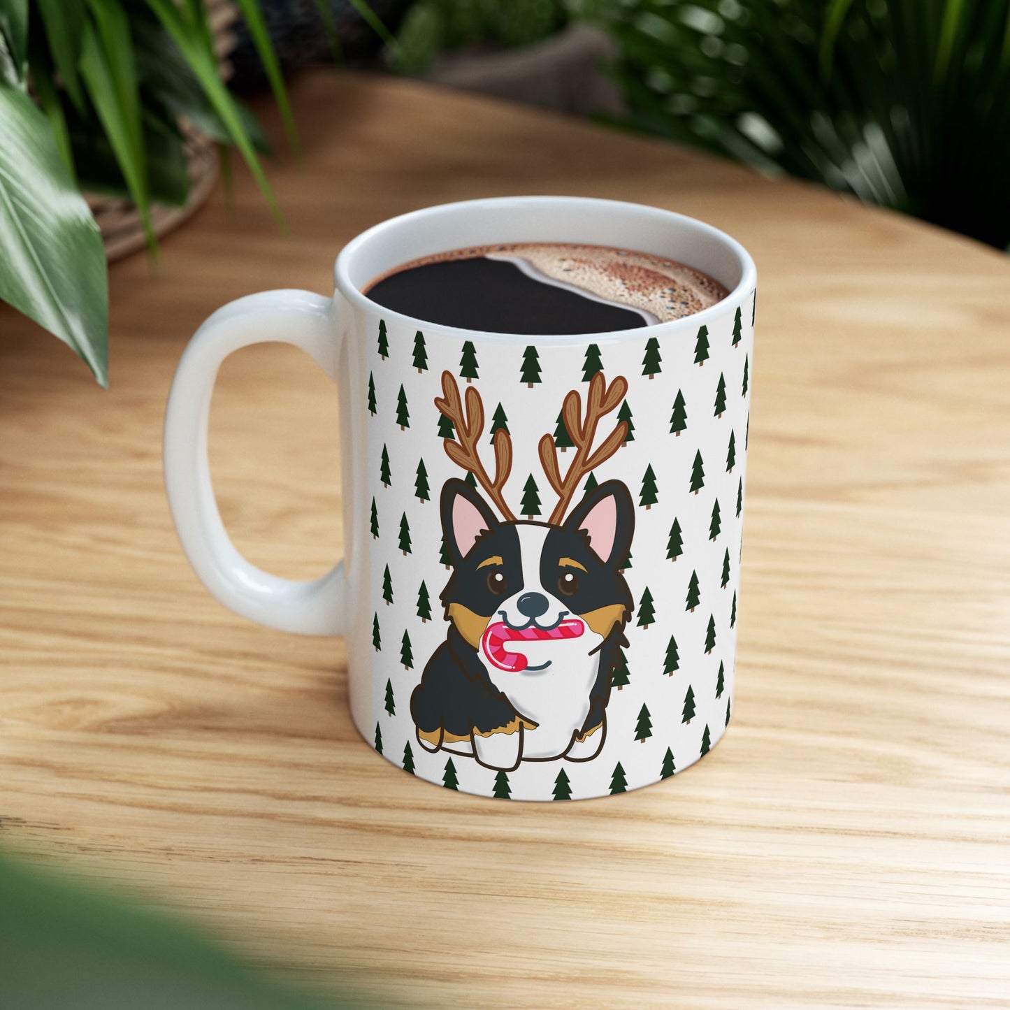 Christmas corgi mug | Dog Lover Gift | Dog Ceramic Mug | Christmas Animal Mug | Hot Cocoa Mug | Black Tri Color Corgi