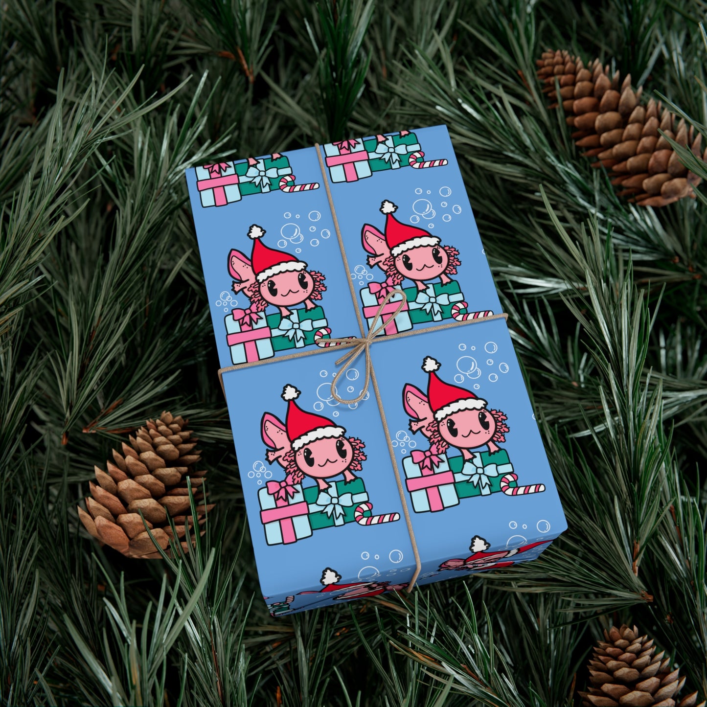 Christmas Axolotl Wrapping Paper - Cute Holiday Gift Wrap, Festive Amphibian-Themed Wrapping Paper, Unique Axolotl Lover Gift Wrap, Holiday Packaging