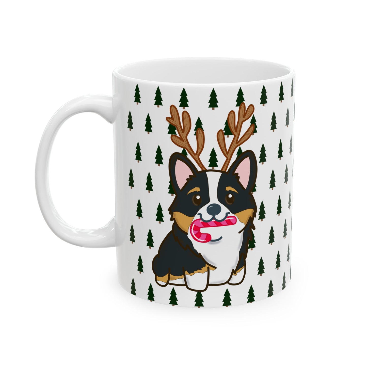 Christmas corgi mug | Dog Lover Gift | Dog Ceramic Mug | Christmas Animal Mug | Hot Cocoa Mug | Black Tri Color Corgi
