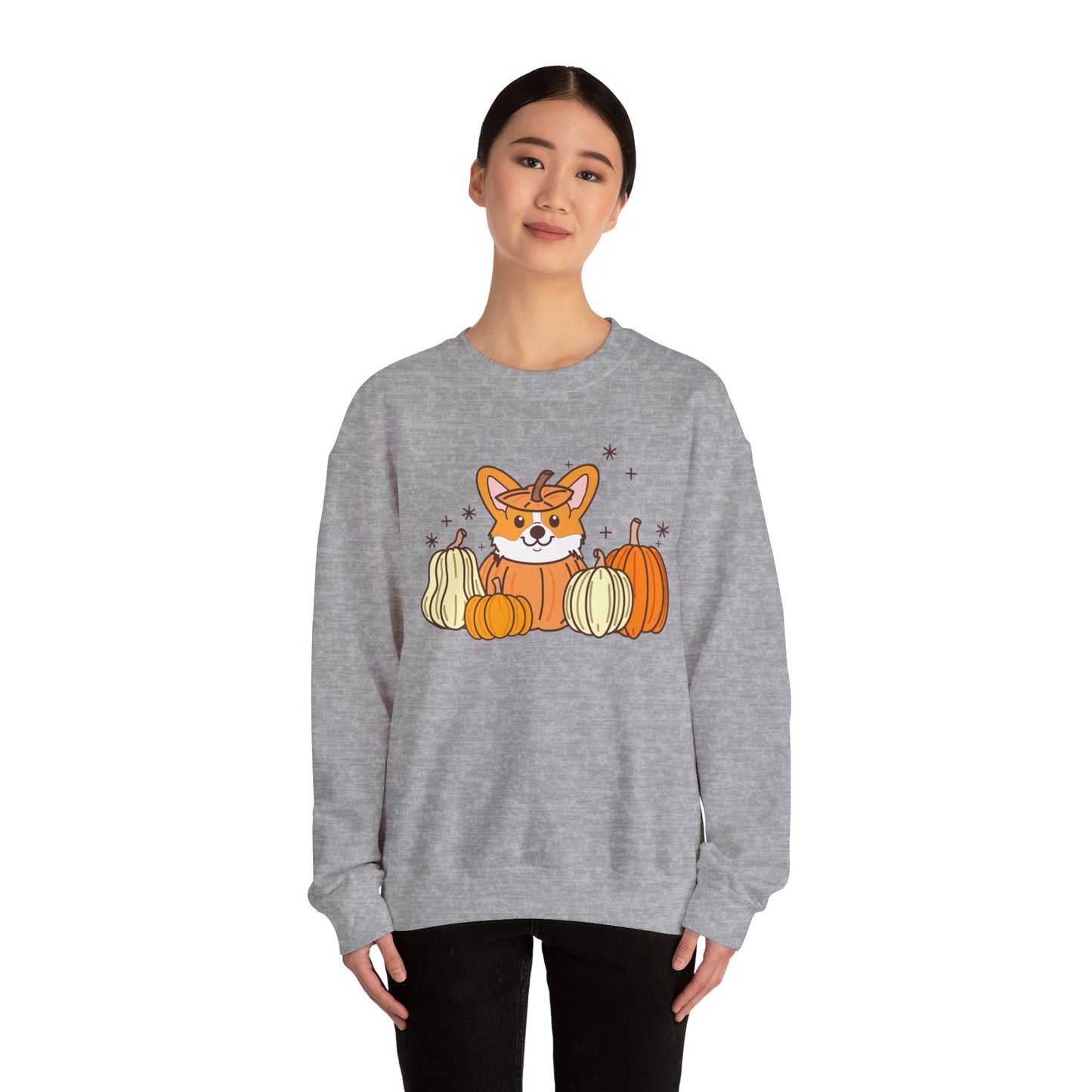 Corgi Pumpkin Spooky Season Pullover Sweatshirt | Pembroke Welsh Corgi Fall Crewneck Adult Unisex Fit Sweatshirt