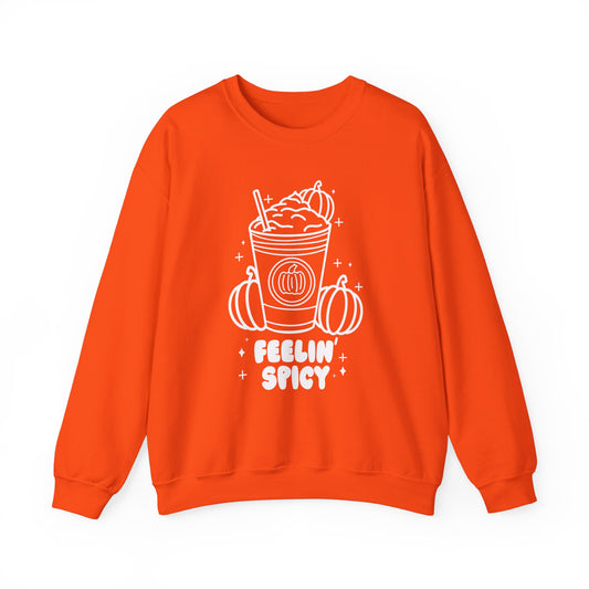 Feelin' Spicy PSL Spooky Season Pullover Sweatshirt | Pumpkin Spice Latte Crewneck Adult Unisex Fit Sweatshirt