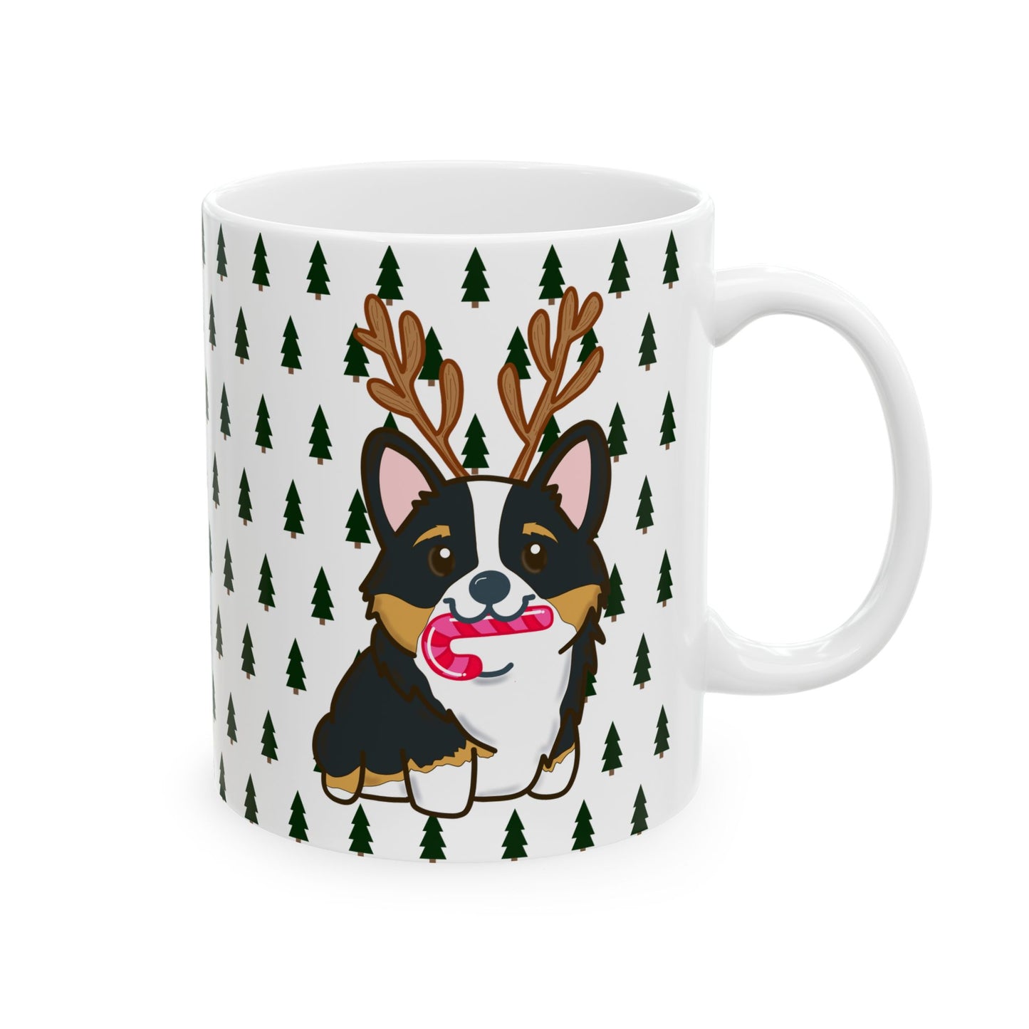 Christmas corgi mug | Dog Lover Gift | Dog Ceramic Mug | Christmas Animal Mug | Hot Cocoa Mug | Black Tri Color Corgi