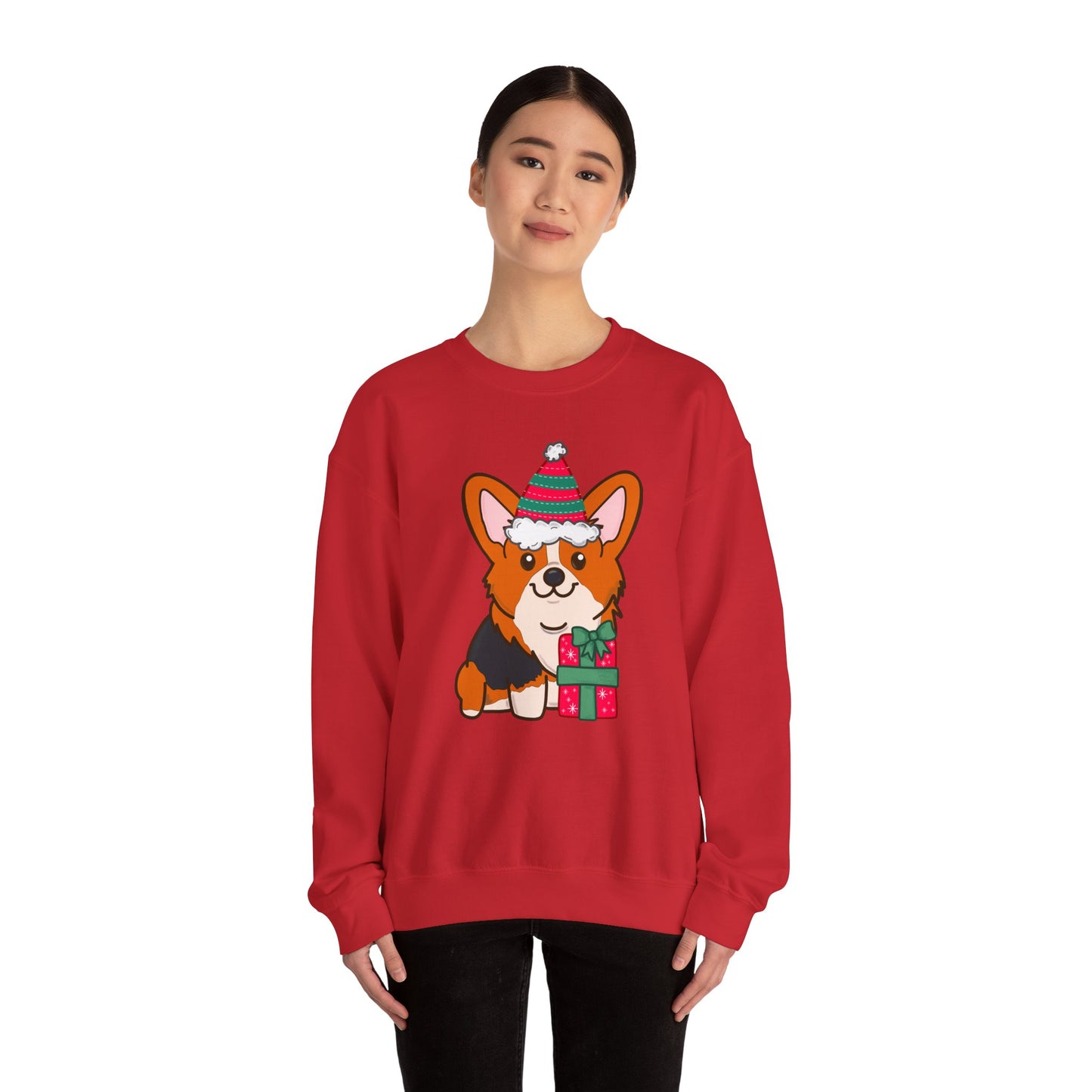 Festive Red Tri-Color Corgi Sweater | Holiday Dog Lover's Sweatshirt | Christmas Corgi Gift for Her