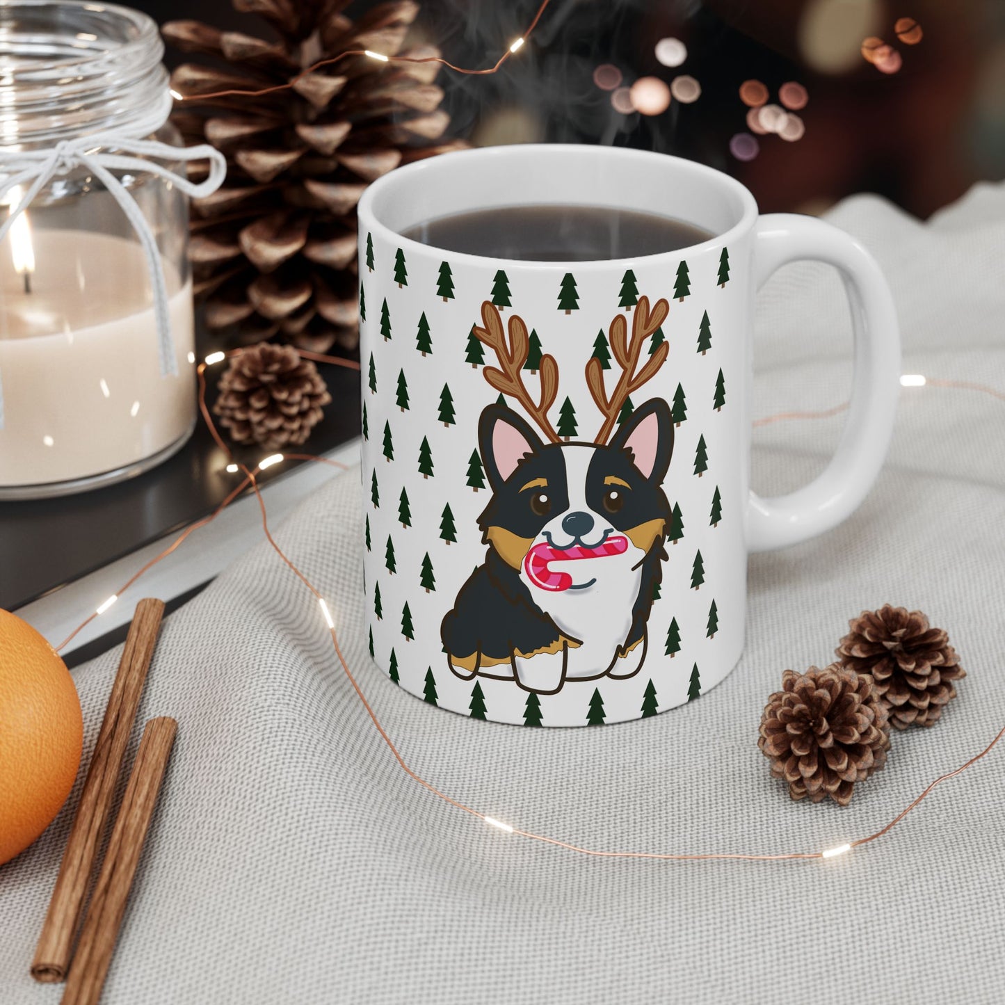 Christmas corgi mug | Dog Lover Gift | Dog Ceramic Mug | Christmas Animal Mug | Hot Cocoa Mug | Black Tri Color Corgi