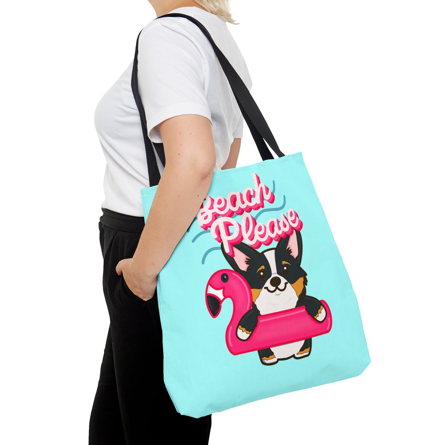 Corgi Beach Please Tote Bag | Black Tri Color Pembroke Welsh Corgi Tote Bag | Corgi Dog Tote Bag | Beach Dog Bag | Pool Dog Bag