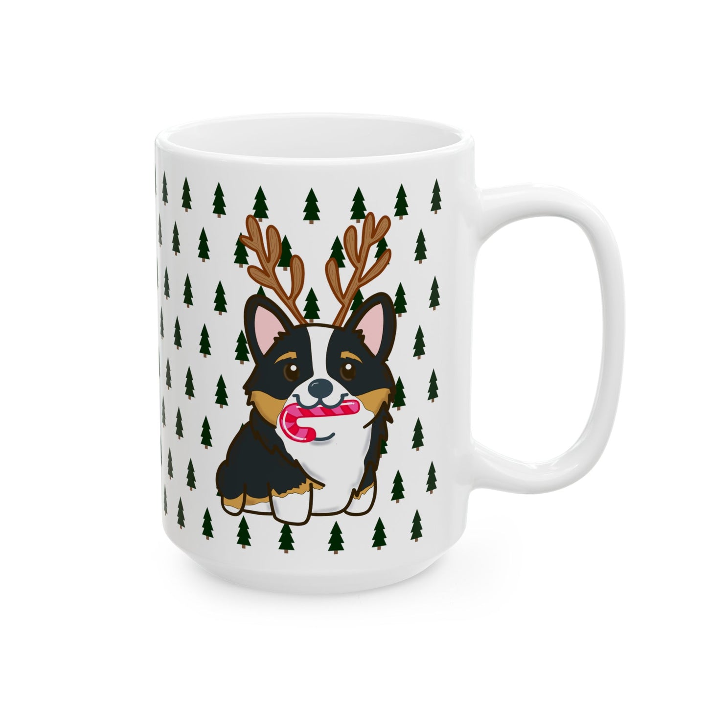 Christmas corgi mug | Dog Lover Gift | Dog Ceramic Mug | Christmas Animal Mug | Hot Cocoa Mug | Black Tri Color Corgi