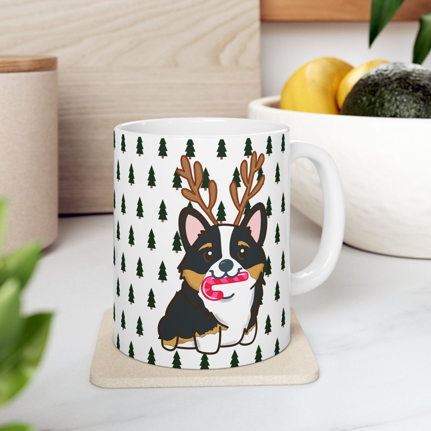 Christmas corgi mug | Dog Lover Gift | Dog Ceramic Mug | Christmas Animal Mug | Hot Cocoa Mug | Black Tri Color Corgi