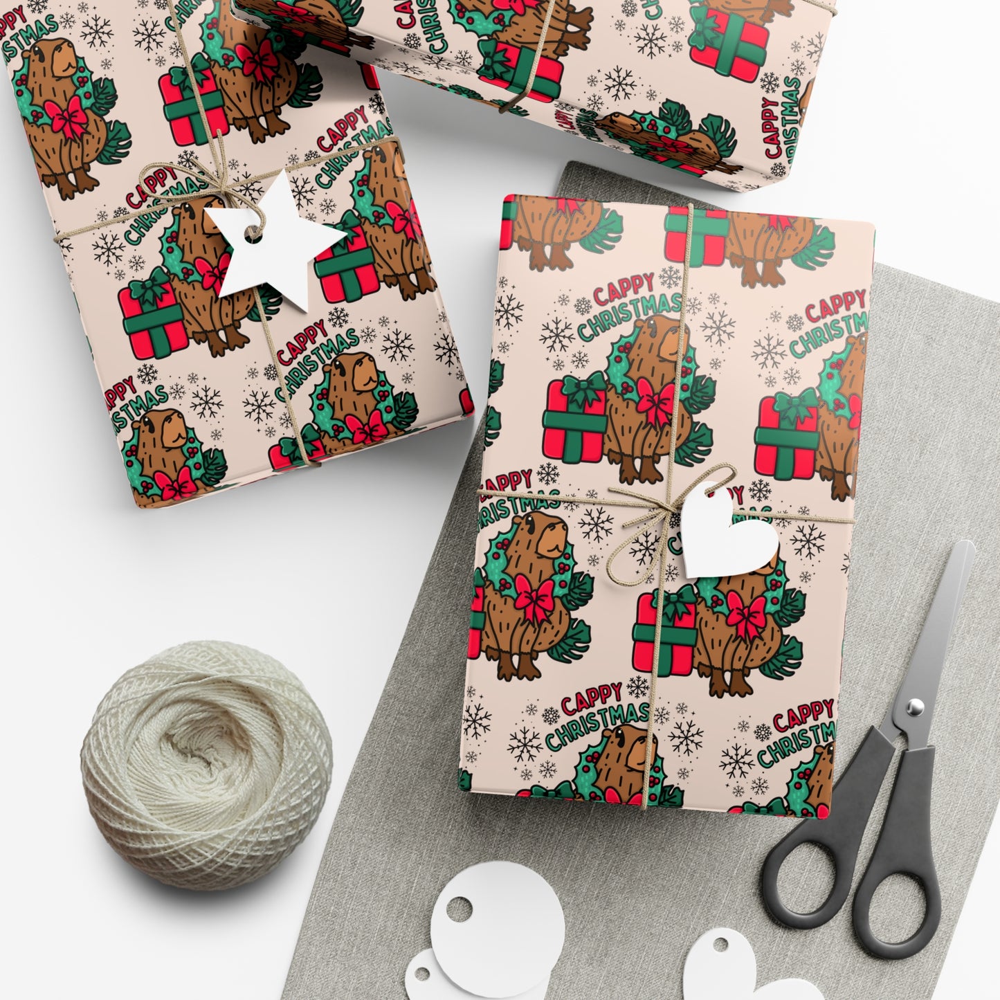 Cappy Christmas Capybara Wrapping Paper - Cute Holiday Gift Wrap, Festive Capybara-Themed Wrapping Paper, Unique Animal Lover Gift Wrap, Christmas Packaging