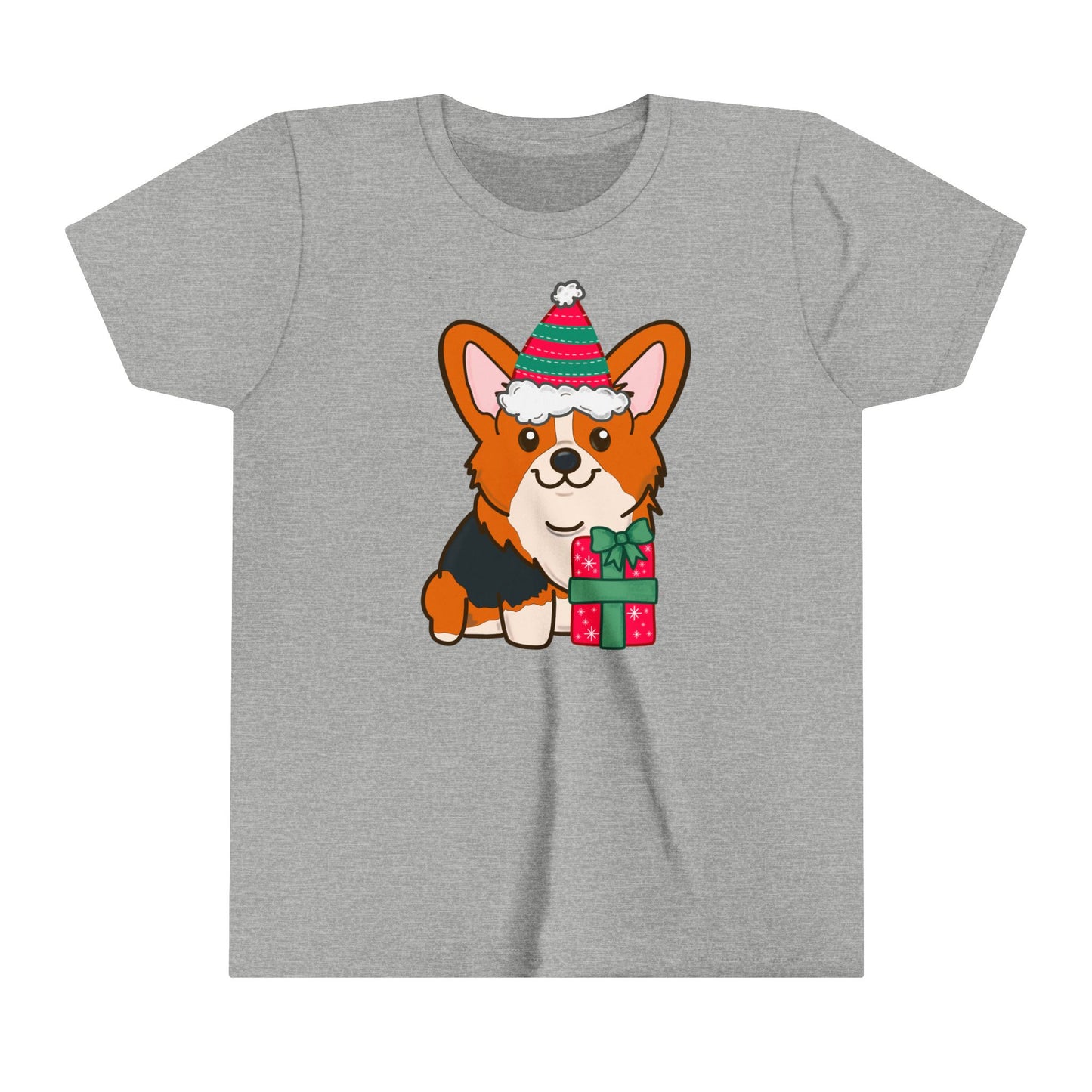 Kids Christmas Corgi Youth Short Sleeve Tee | Red Tri-color Corgi Dog Tee | Holiday Kids Tee | Dog Lover Xmas Children's Tee |