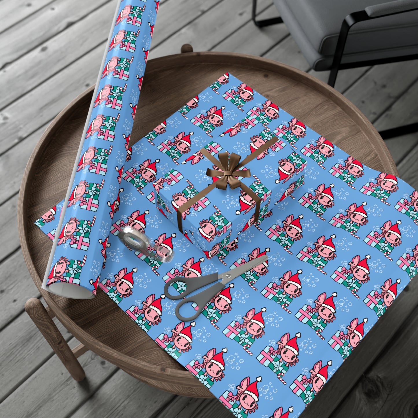 Christmas Axolotl Wrapping Paper - Cute Holiday Gift Wrap, Festive Amphibian-Themed Wrapping Paper, Unique Axolotl Lover Gift Wrap, Holiday Packaging