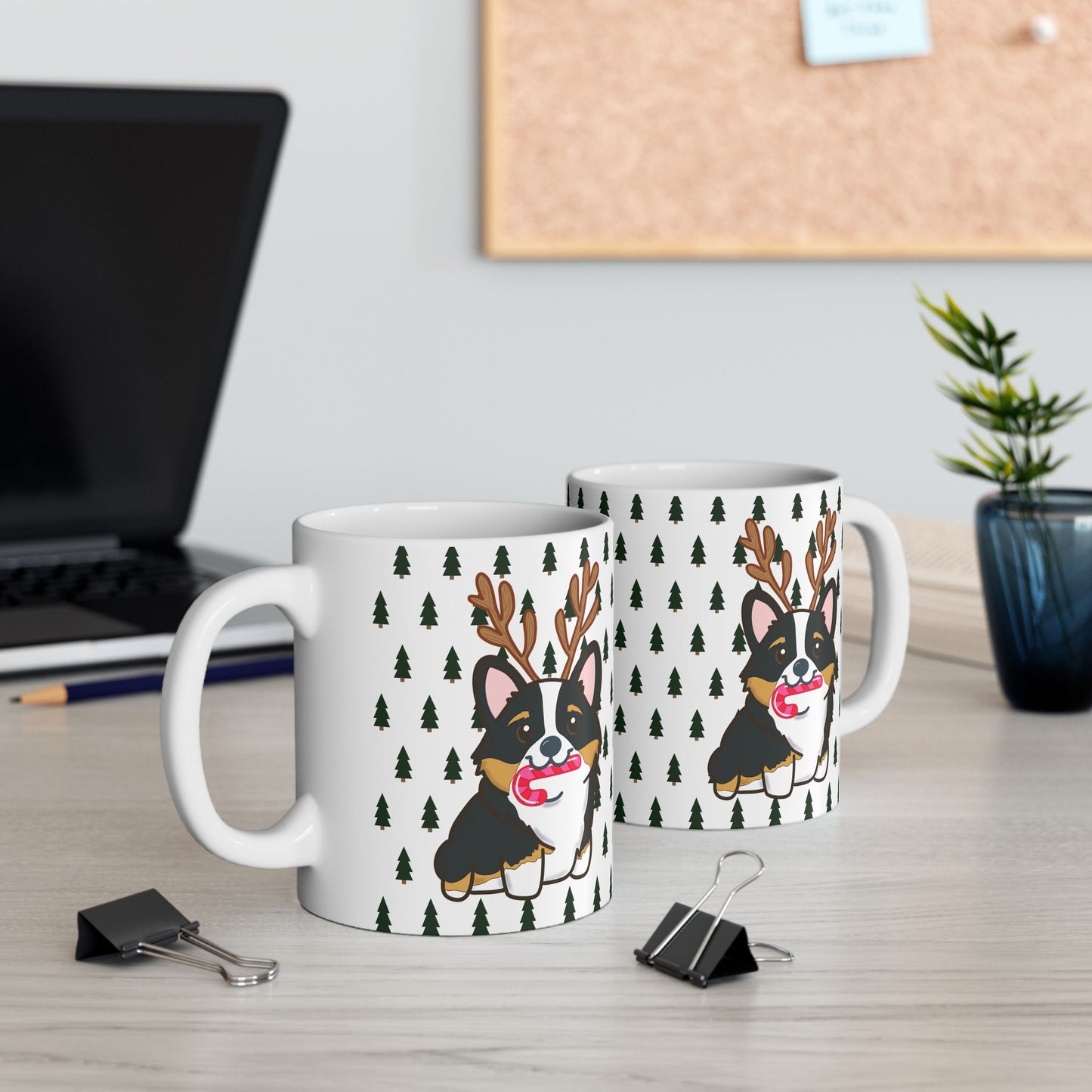 Christmas corgi mug | Dog Lover Gift | Dog Ceramic Mug | Christmas Animal Mug | Hot Cocoa Mug | Black Tri Color Corgi