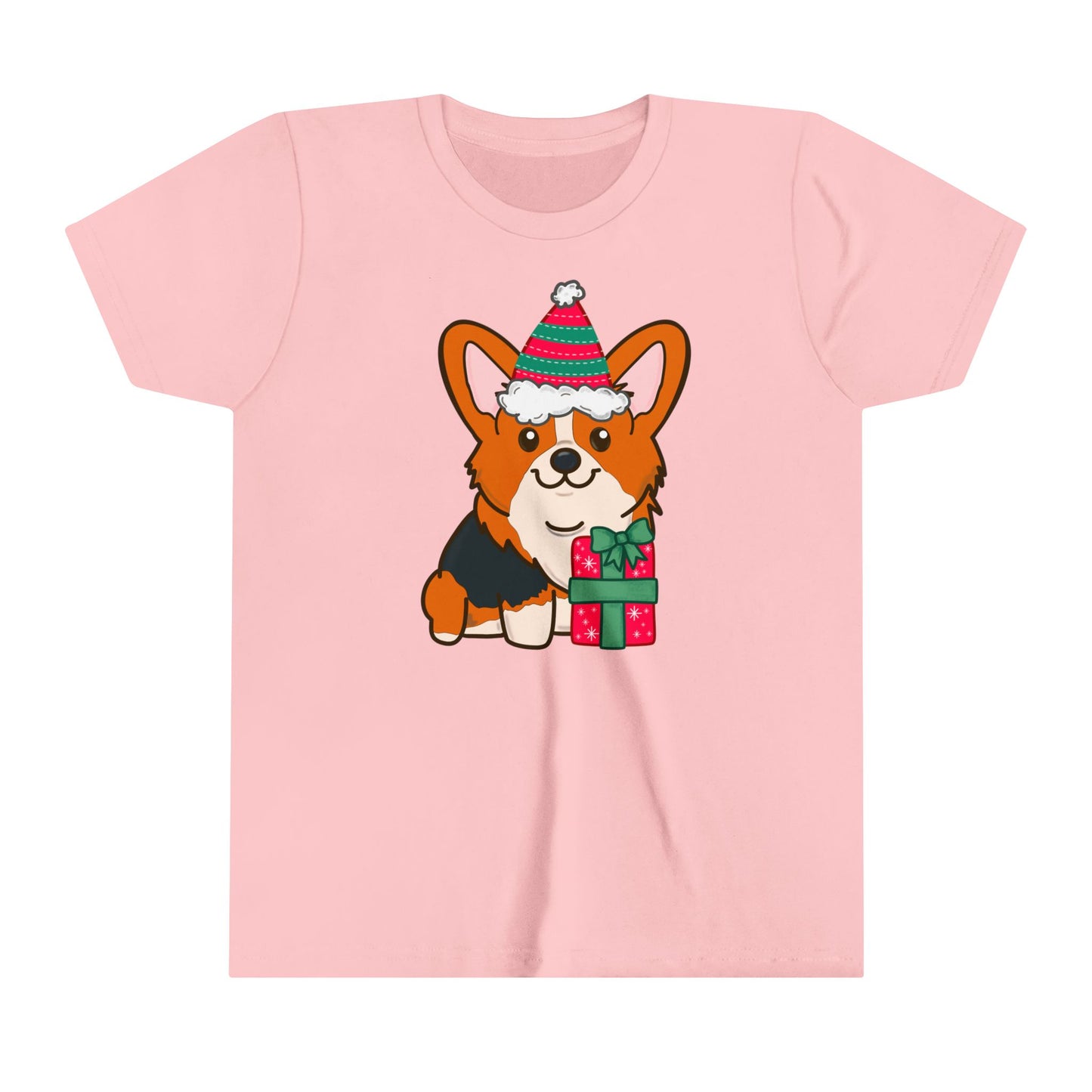 Kids Christmas Corgi Youth Short Sleeve Tee | Red Tri-color Corgi Dog Tee | Holiday Kids Tee | Dog Lover Xmas Children's Tee |
