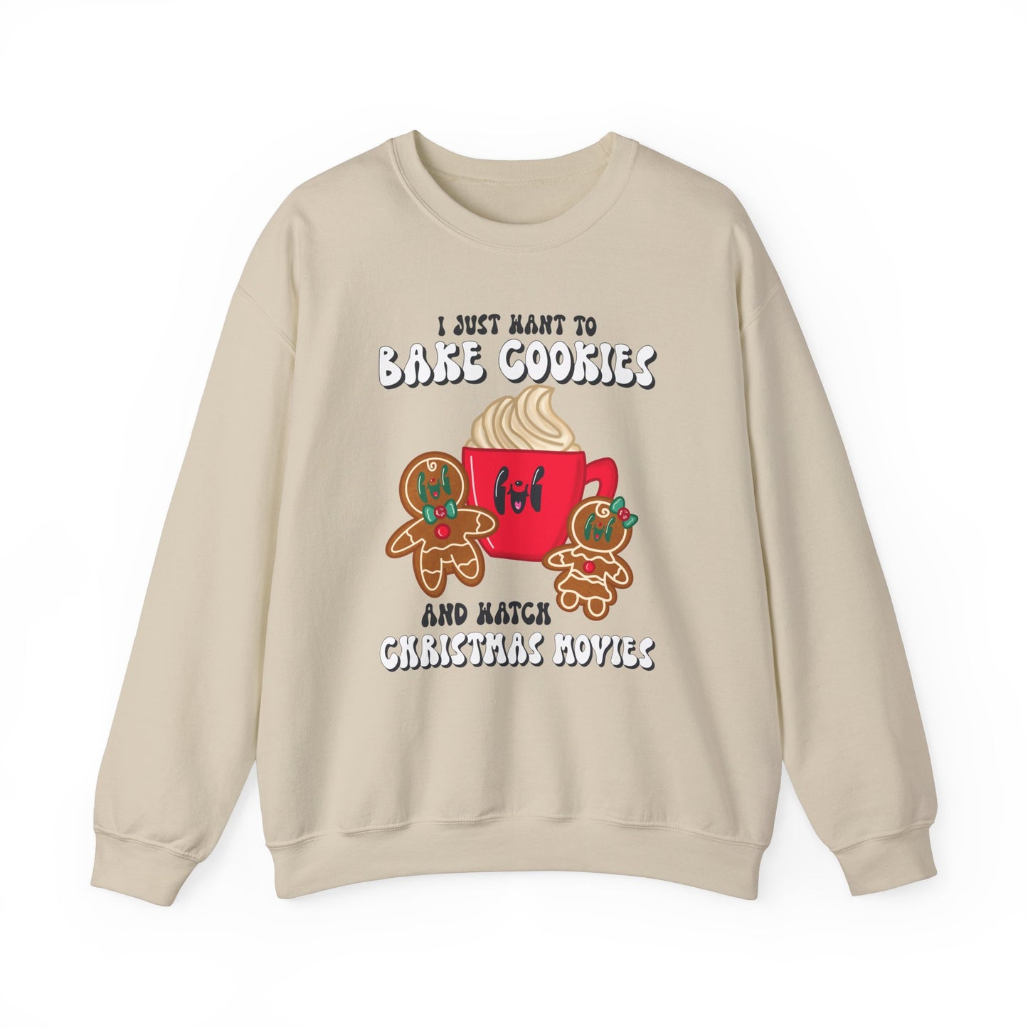 Cozy Christmas Movie Sweatshirt | Bake Cookies & Watch Movies Unisex Crewneck Sweatshirt | Gingerbead Pullover | Christmas Party Sweater