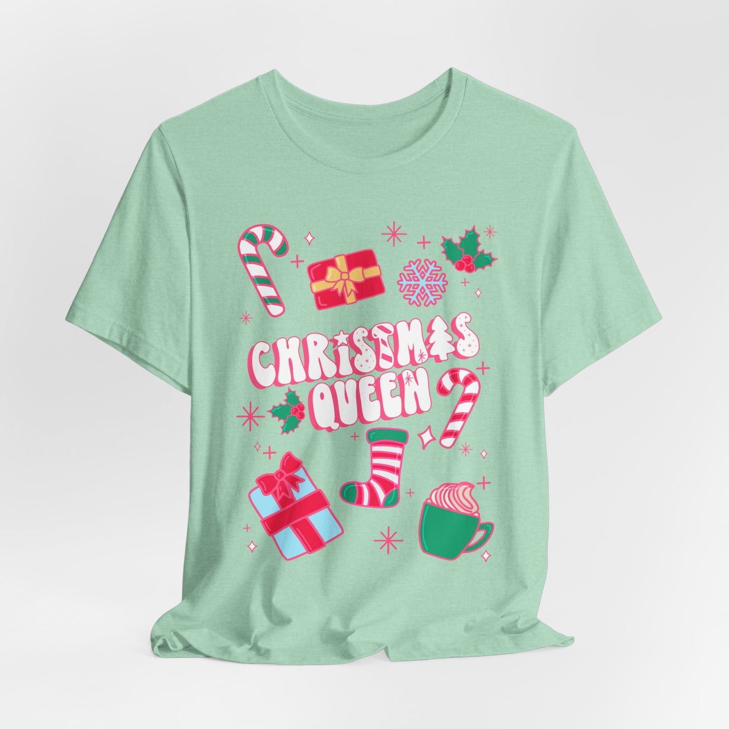 Christmas Queen Holiday Short Sleeve Tee | Ladies Christmas Shirt | Candy cane tee | Adult Christmas Shirts | Pink Christmas