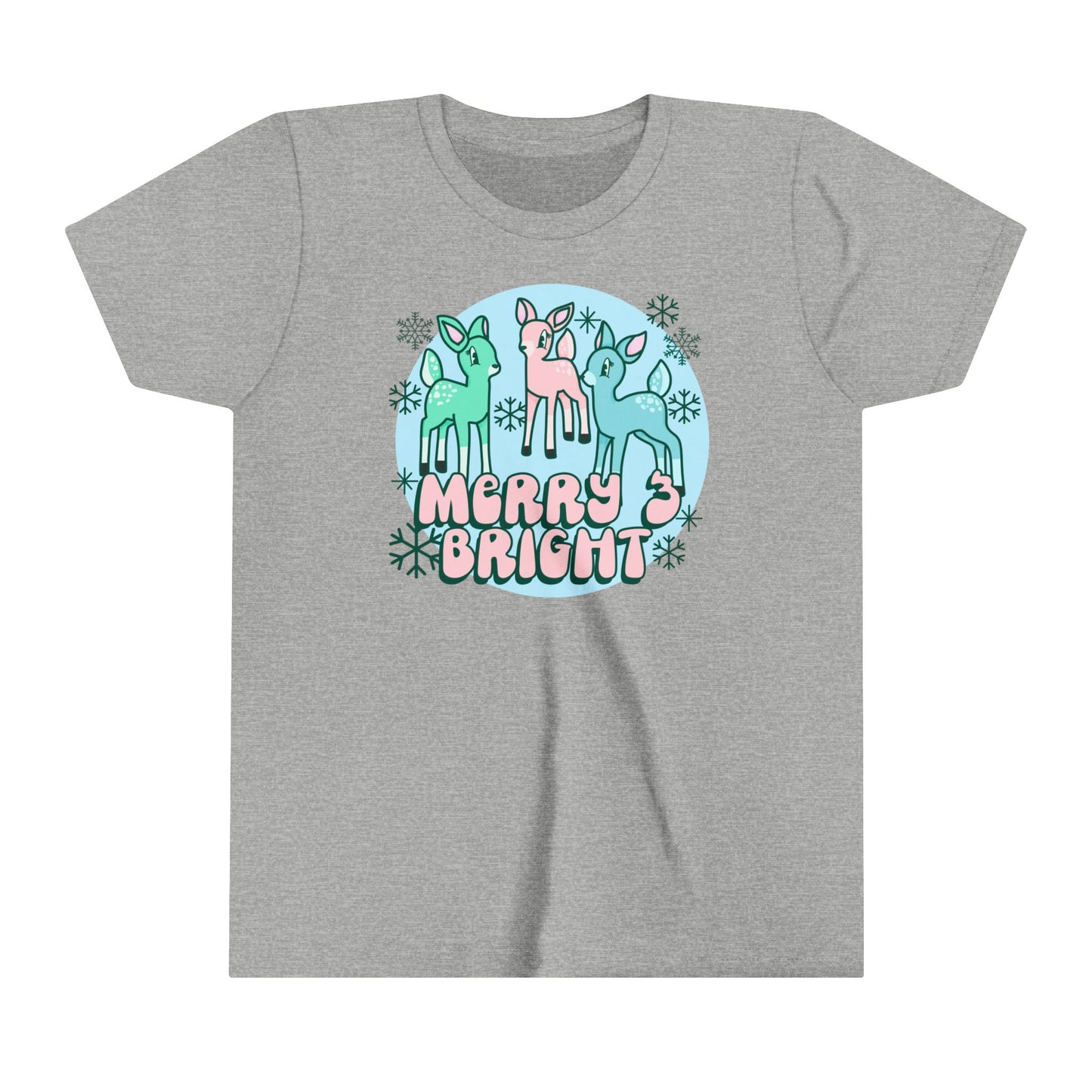 KIDS Merry and Bright Reindeer Pink Christmas Youth Size Shirt | Festive Holiday Apparel for Mom and Daughter | Christmas Girls Tee