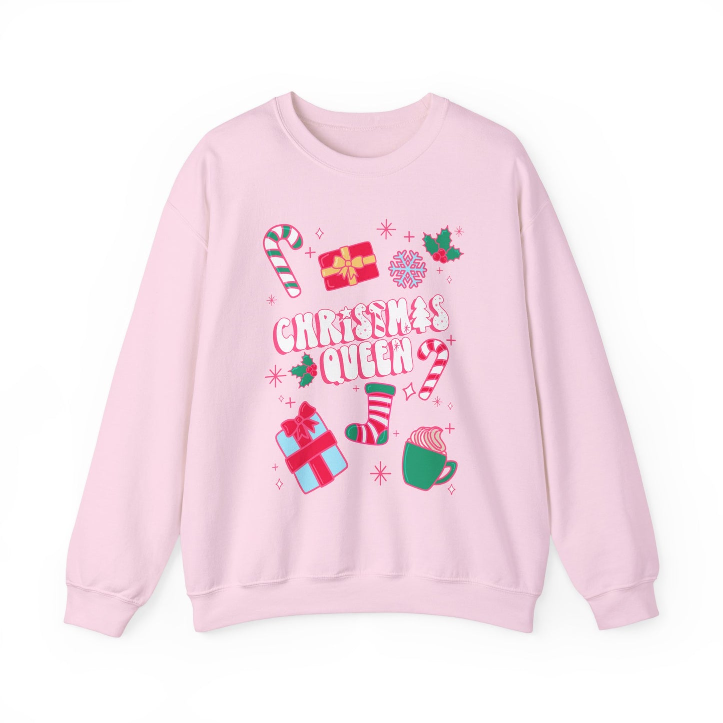 Christmas Queen Festive Sweatshirt | Holiday Season Xmas Sweater | Women's Winter Fashion | Holiday Party Apparel | Pink Christmas Sweater