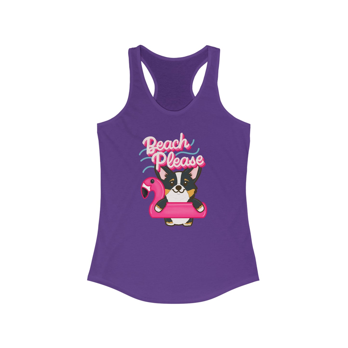 Corgi Beach Please Women's Ideal Racerback Tank | Summer Corgi Tank | Pool Party Tank  | Vacation Ladies Tank | Corgi Gifts | Flamingo Float