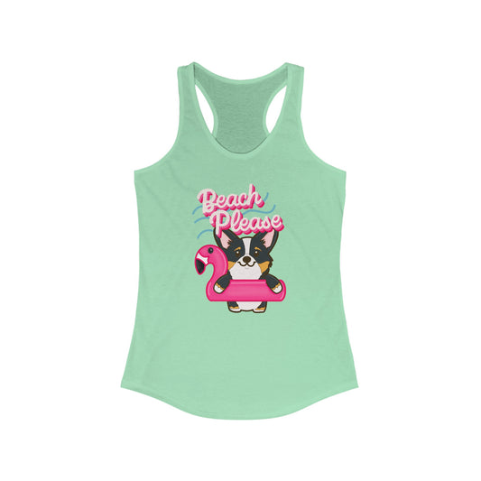 Corgi Beach Please Women's Ideal Racerback Tank | Summer Corgi Tank | Pool Party Tank  | Vacation Ladies Tank | Corgi Gifts | Flamingo Float