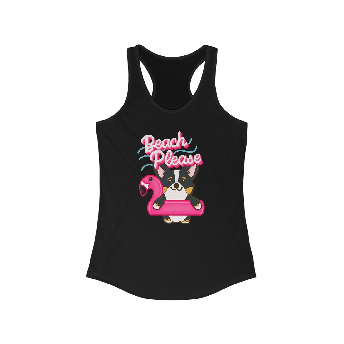 Corgi Beach Please Women's Ideal Racerback Tank | Summer Corgi Tank | Pool Party Tank  | Vacation Ladies Tank | Corgi Gifts | Flamingo Float