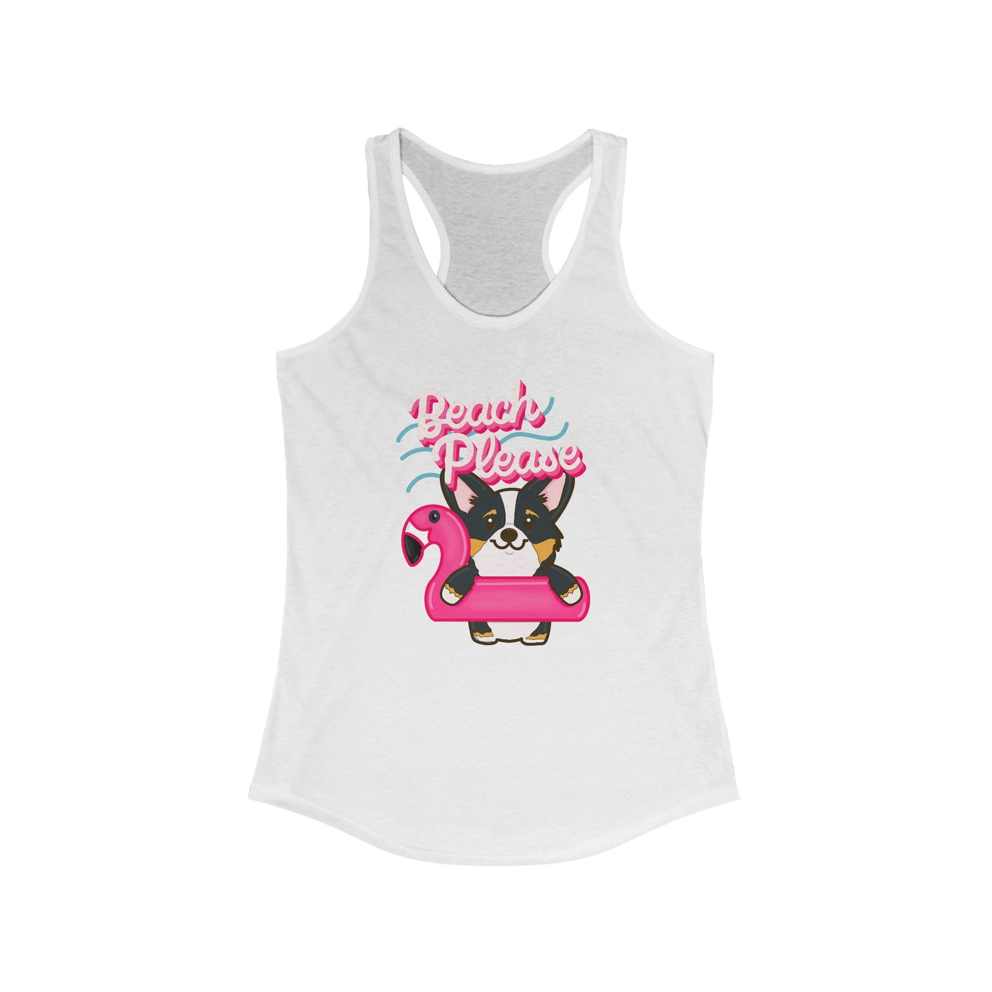 Corgi Beach Please Women's Ideal Racerback Tank | Summer Corgi Tank | Pool Party Tank  | Vacation Ladies Tank | Corgi Gifts | Flamingo Float